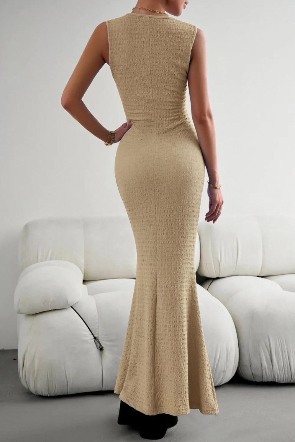 Round Neck Sleeveless Maxi Fishtail Dress by DY