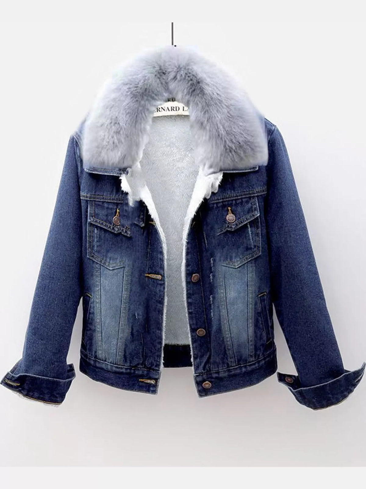 Sherpa-Lined Distressed Denim Jacket