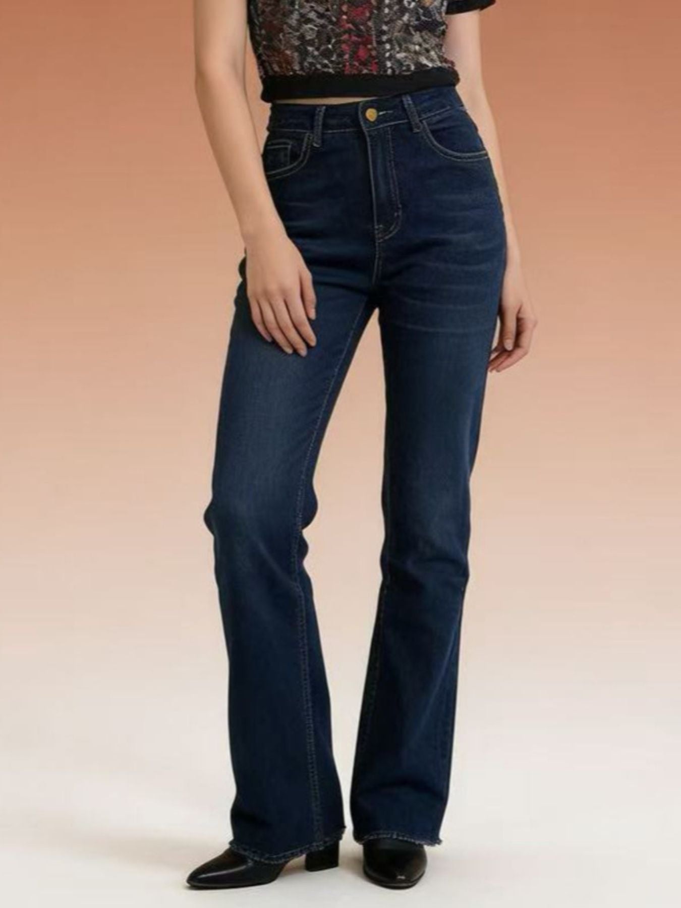 High-Waisted Bootcut Jeans in Medium Wash by Dreamy Drapes
