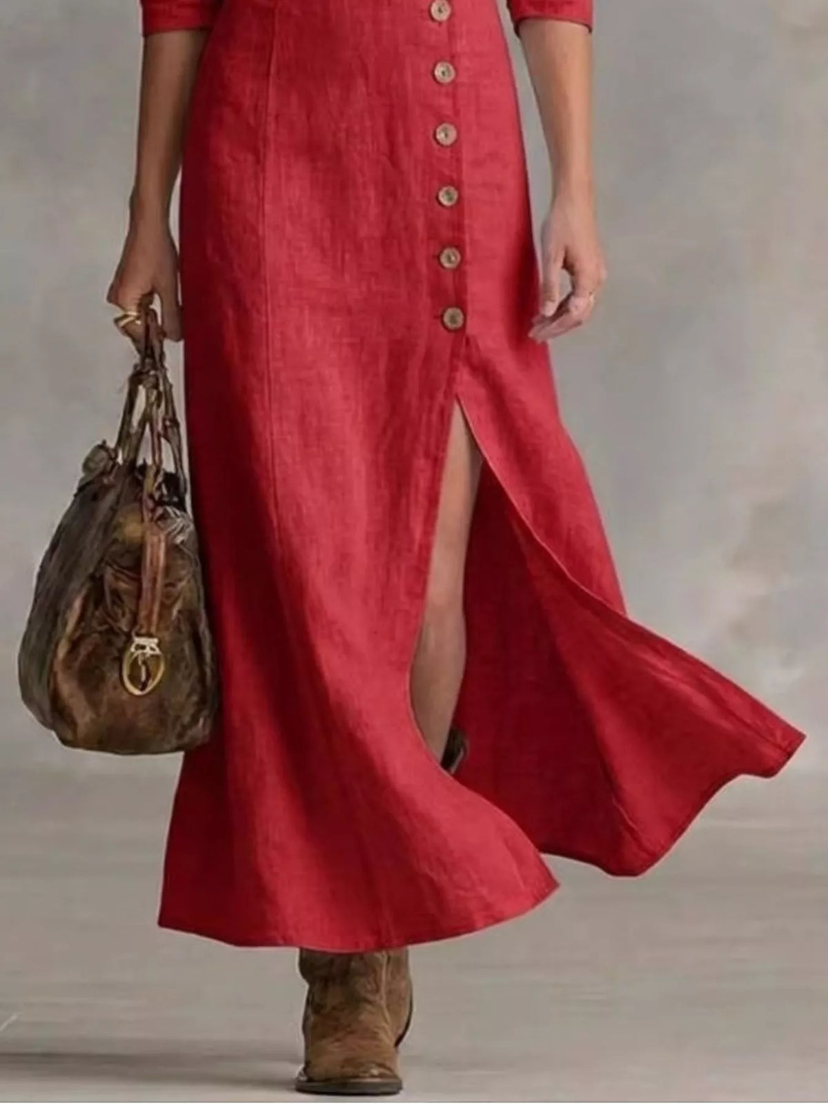 Button Front Slit Maxi Dress
