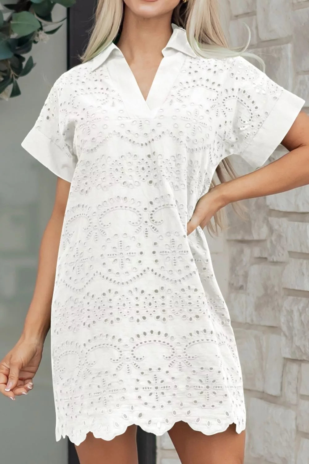 Eyelet Embroidered T-Shirt Mini Dress in White