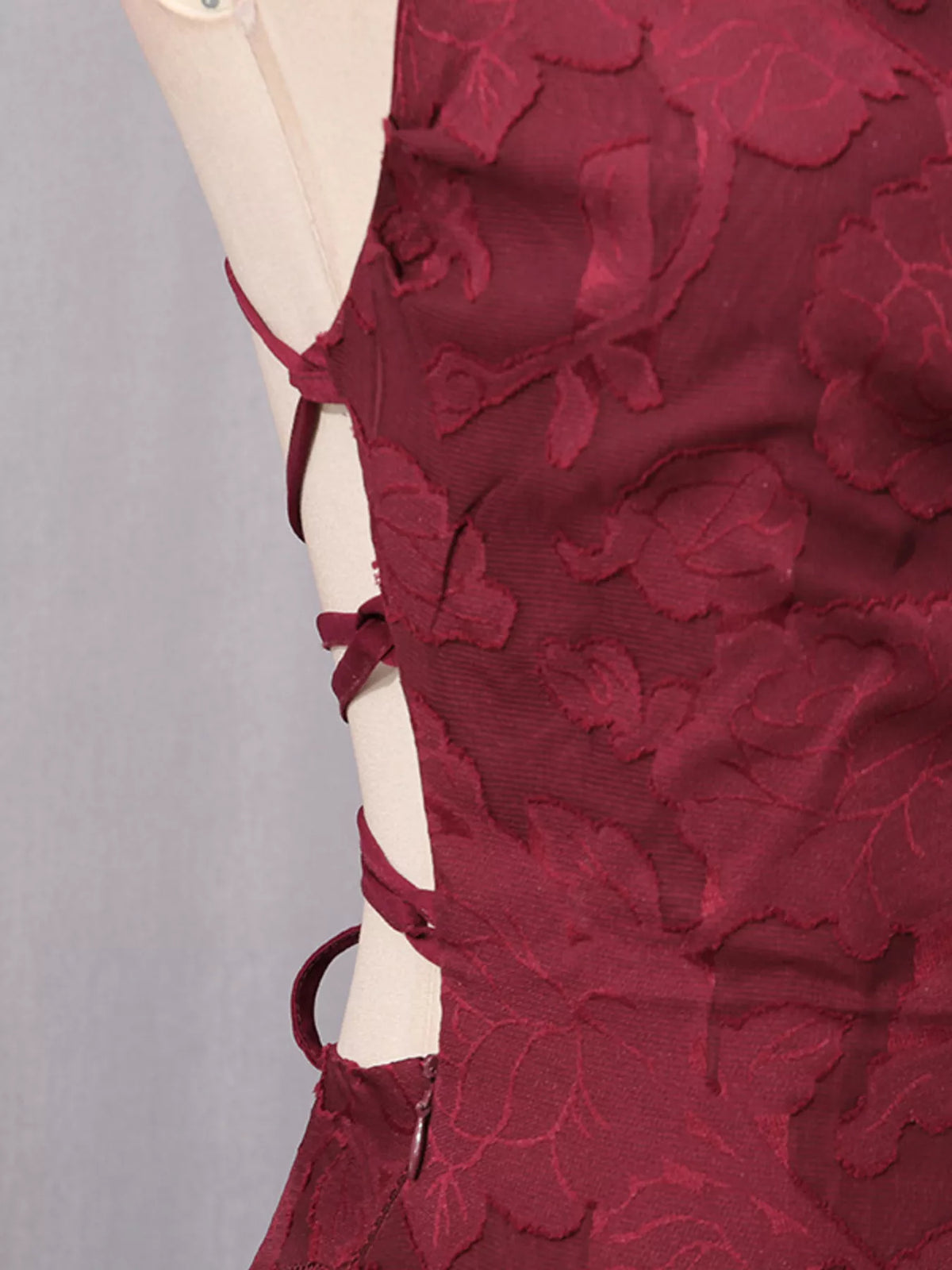 Lace-Up Spaghetti Strap Maxi Dress in Burgundy