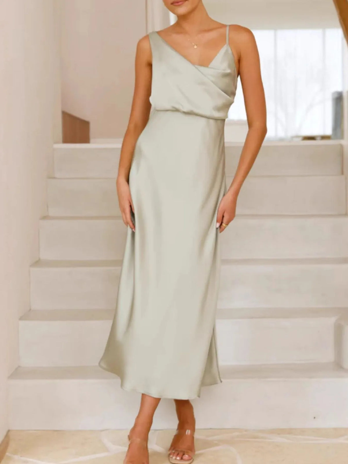 Satin Asymmetrical Midi Dress