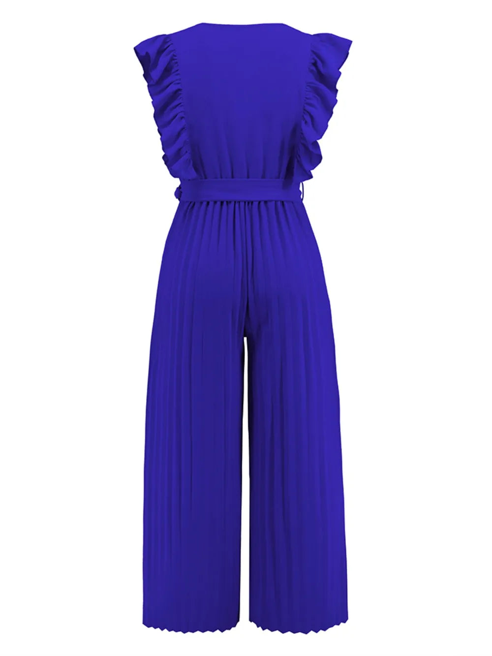 Ruffled Surplice Cap-Sleeve Jumpsuit