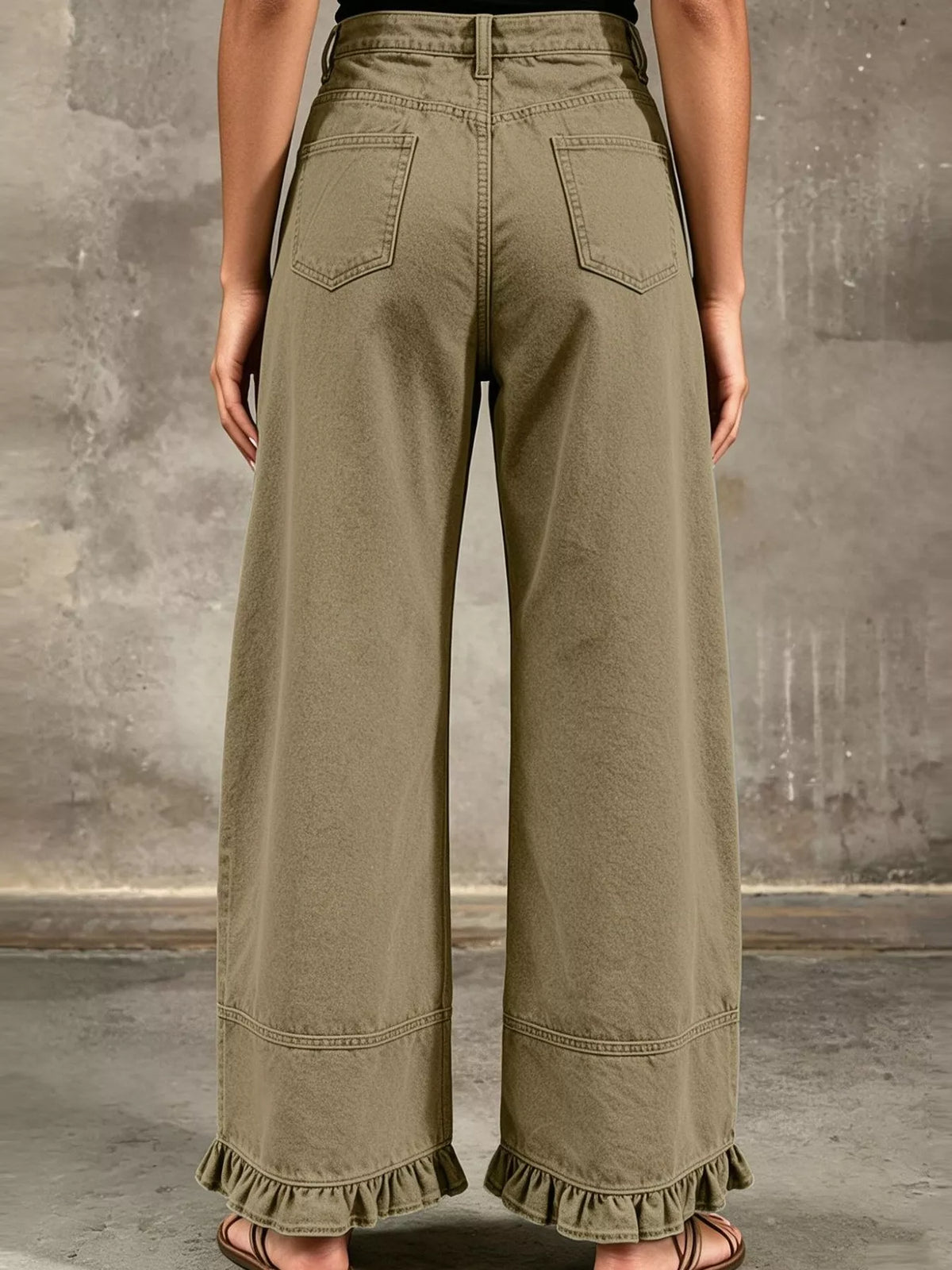 High-Waisted Wide-Leg Ruffled Hem Jeans by Dreamy Drapes