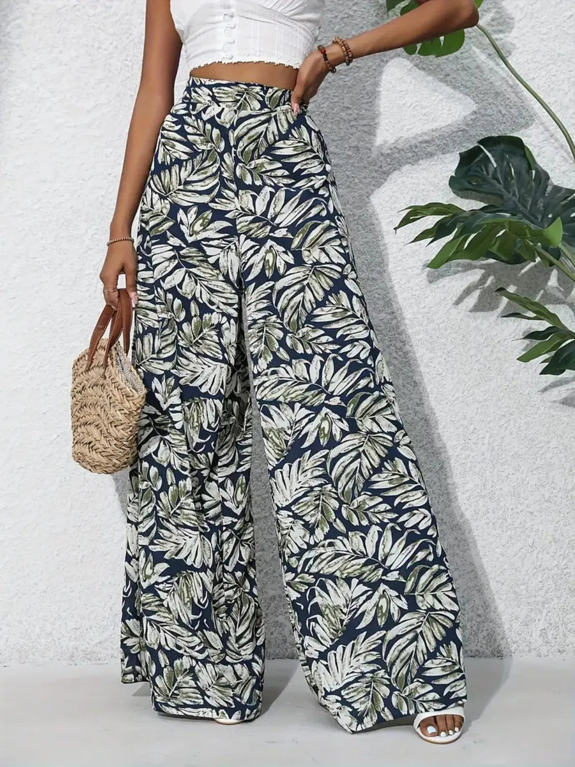 Printed High-Waist Wide Leg Pants