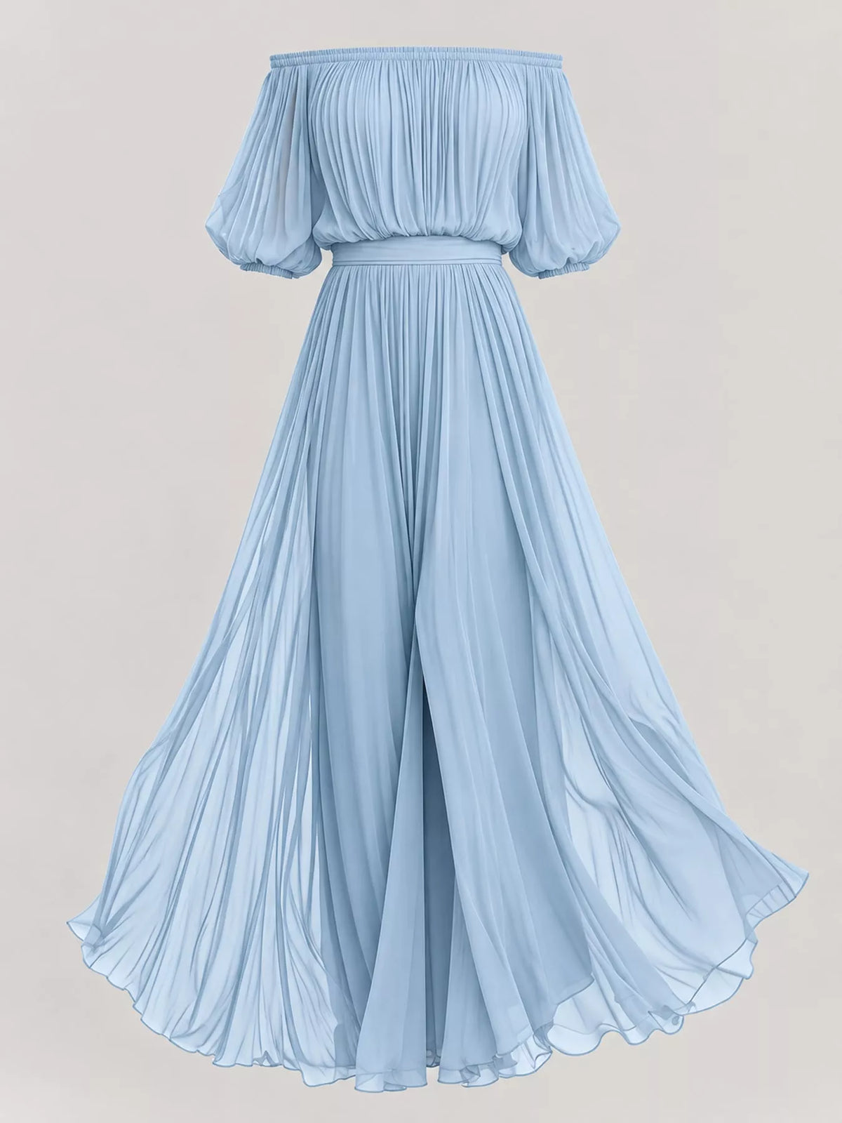 Off-Shoulder Ruched Chiffon Maxi Dress