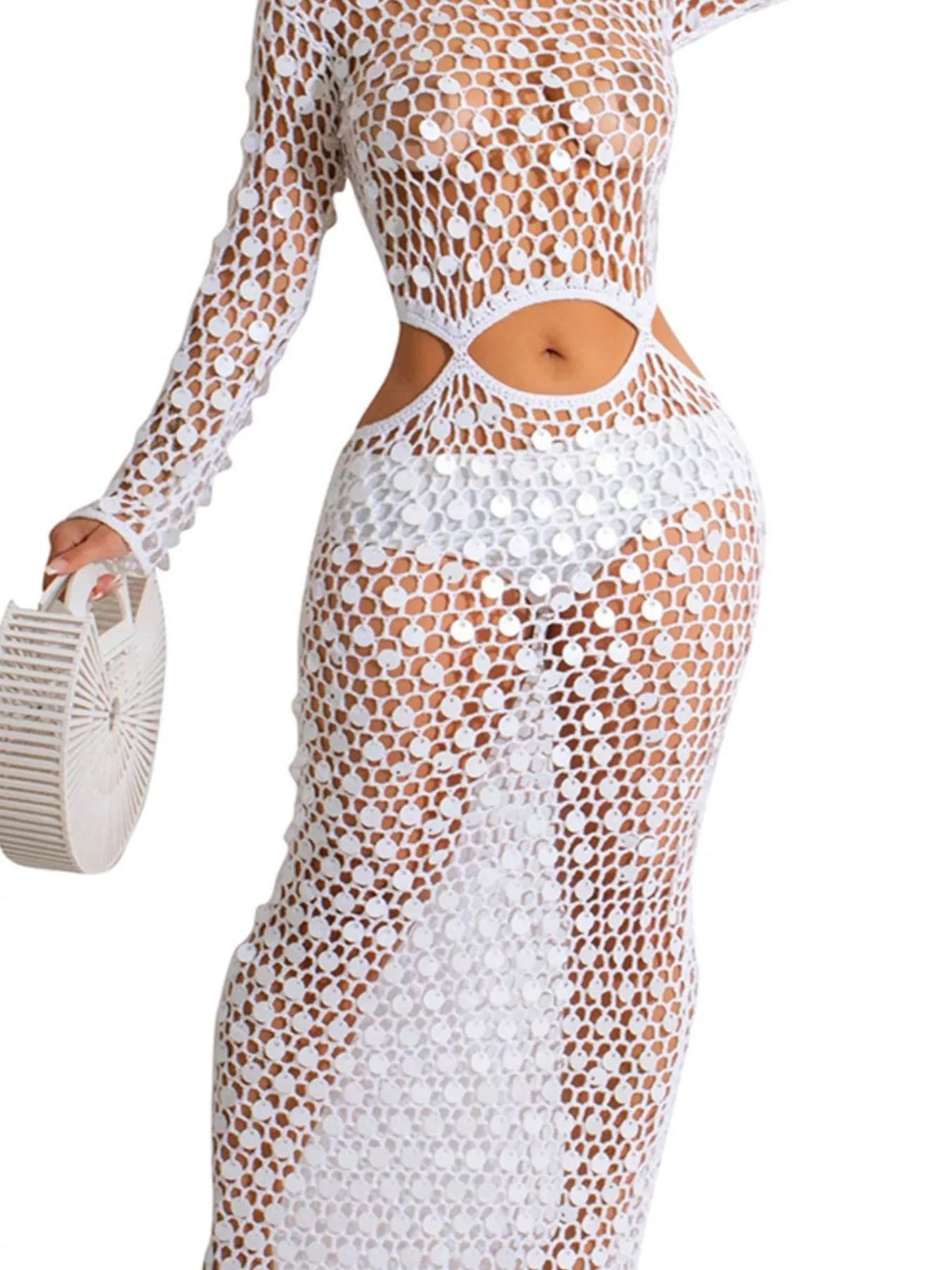 Sequin Cutout Mesh Maxi Dress