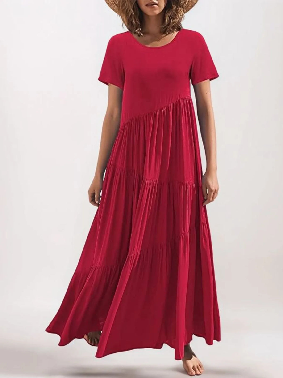 Round Neck Tiered Ruffle Maxi Dress