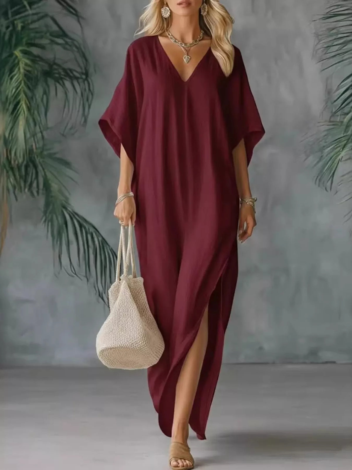 V-Neck Maxi Dress with Side Slits