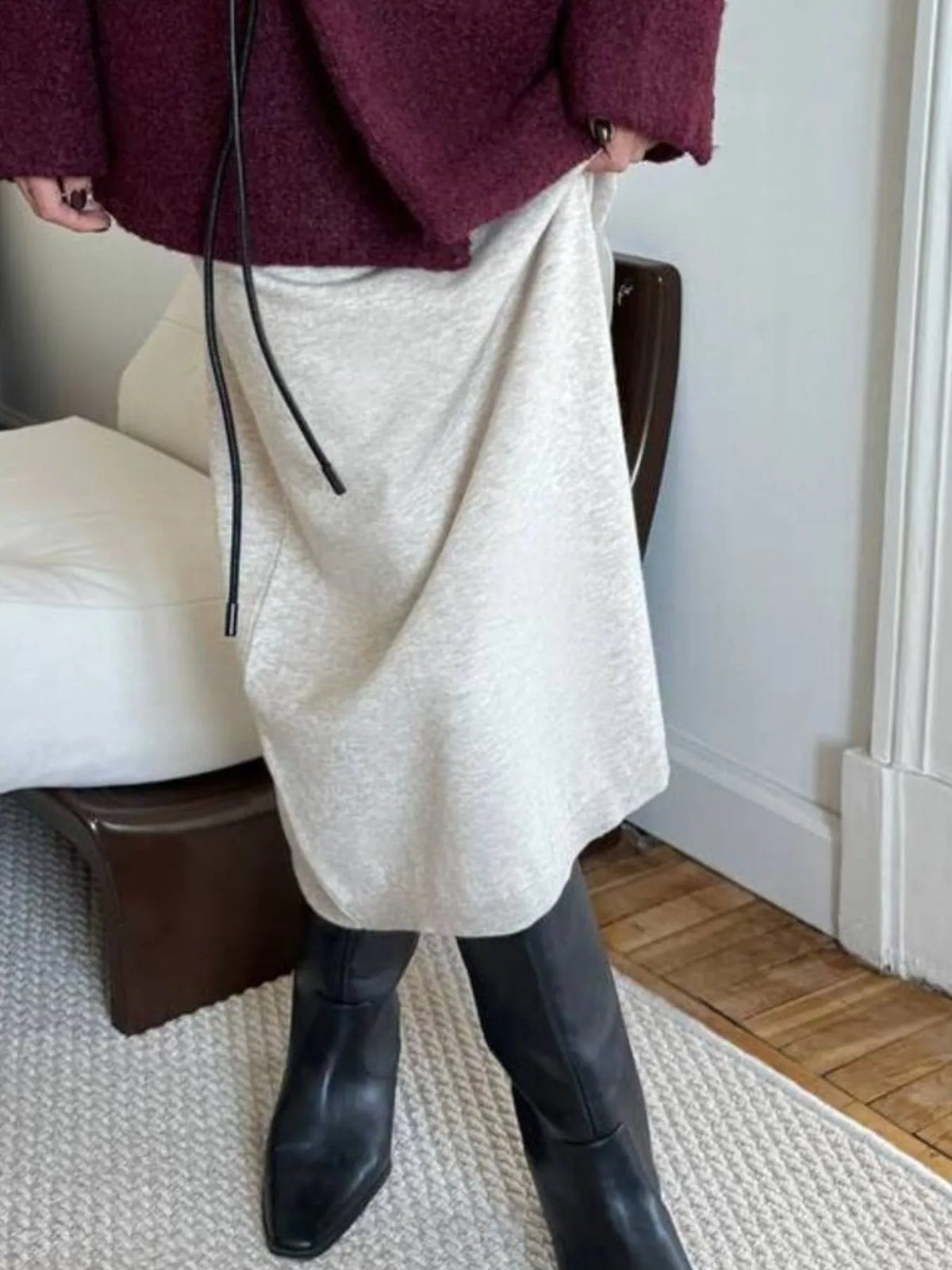 Collared Long Sleeve Knit Dress with Buttons
