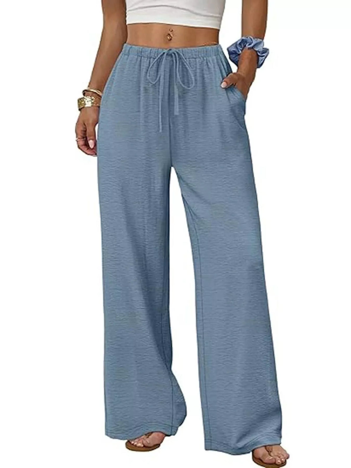 High-Waisted Wide-Leg Pants in Blue