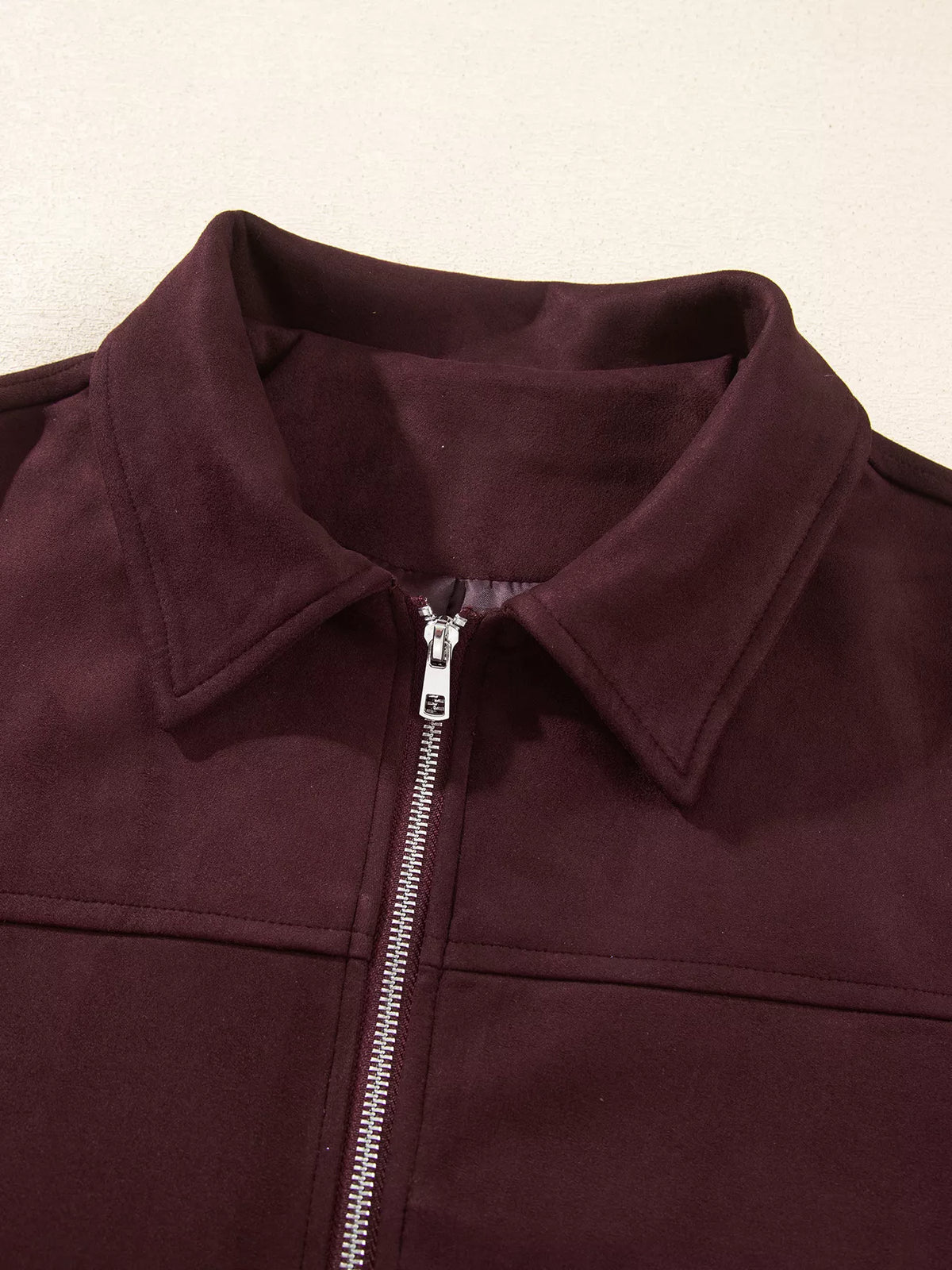 Zip-Up Jacket with Metal Placket Collar in Chocolate