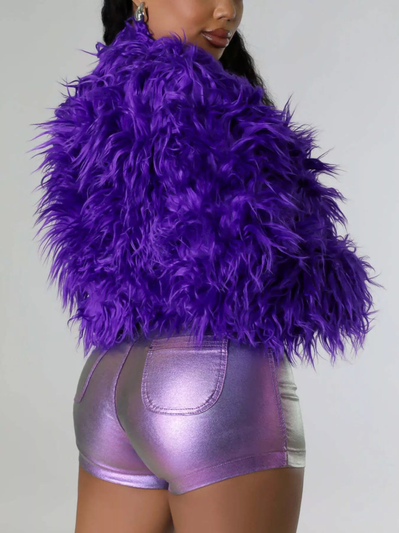 Faux Fur Open-Front Cropped Jacket