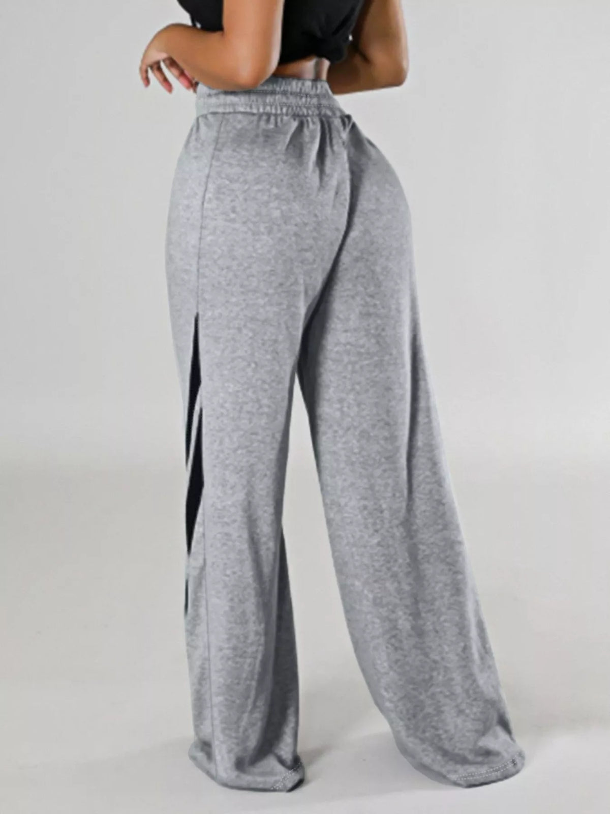 Striped Contrast Wide Leg Pants in Gray