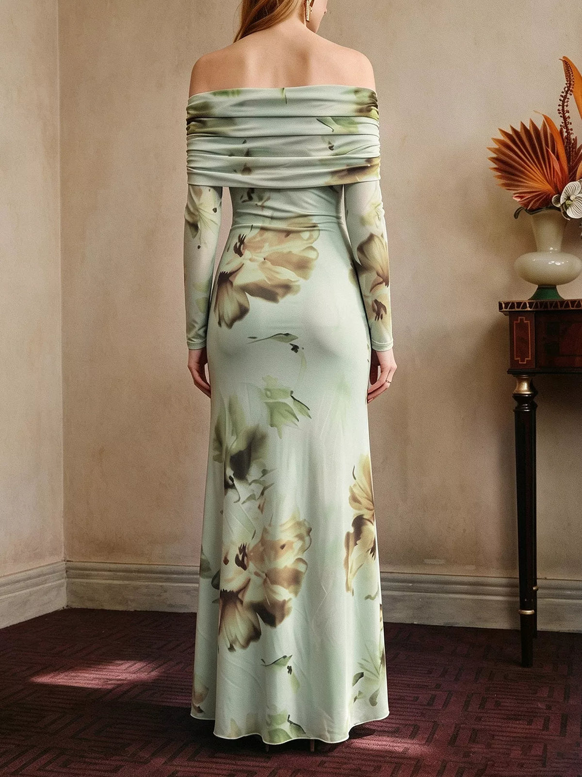 Ruffled Off-Shoulder Maxi Dress in Floral