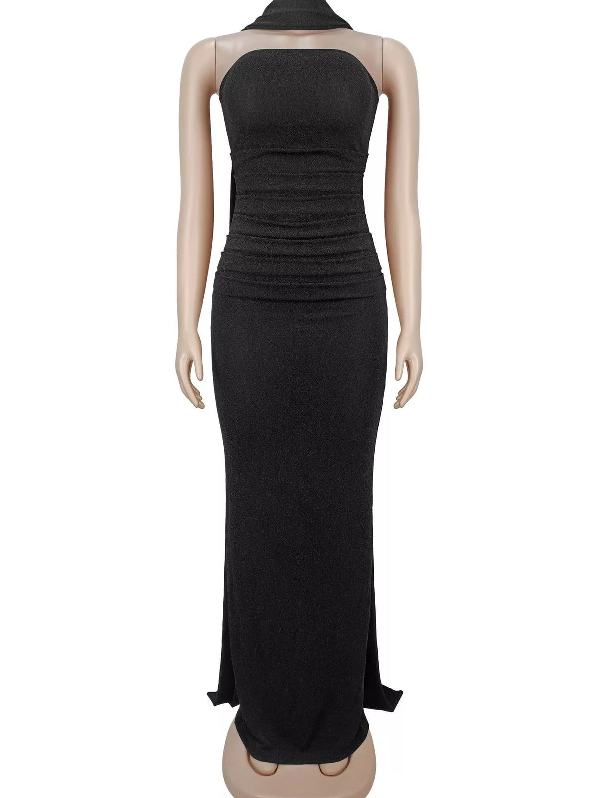 Glitter Tube Maxi Dress with Scarf in Black