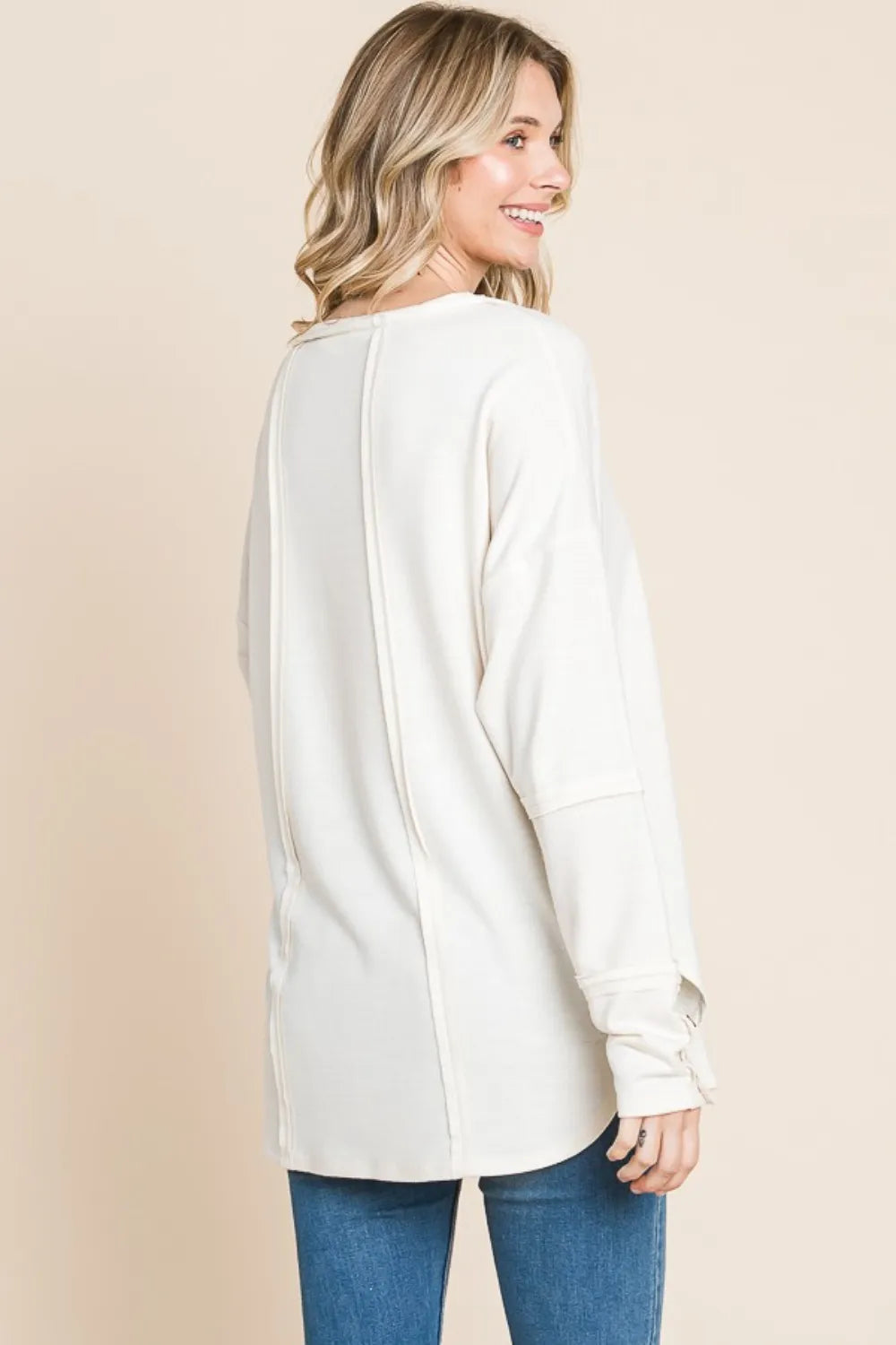 Culture Code V-Neck Dropped Shoulder Blouse in Ecru Cream in Ecrucream