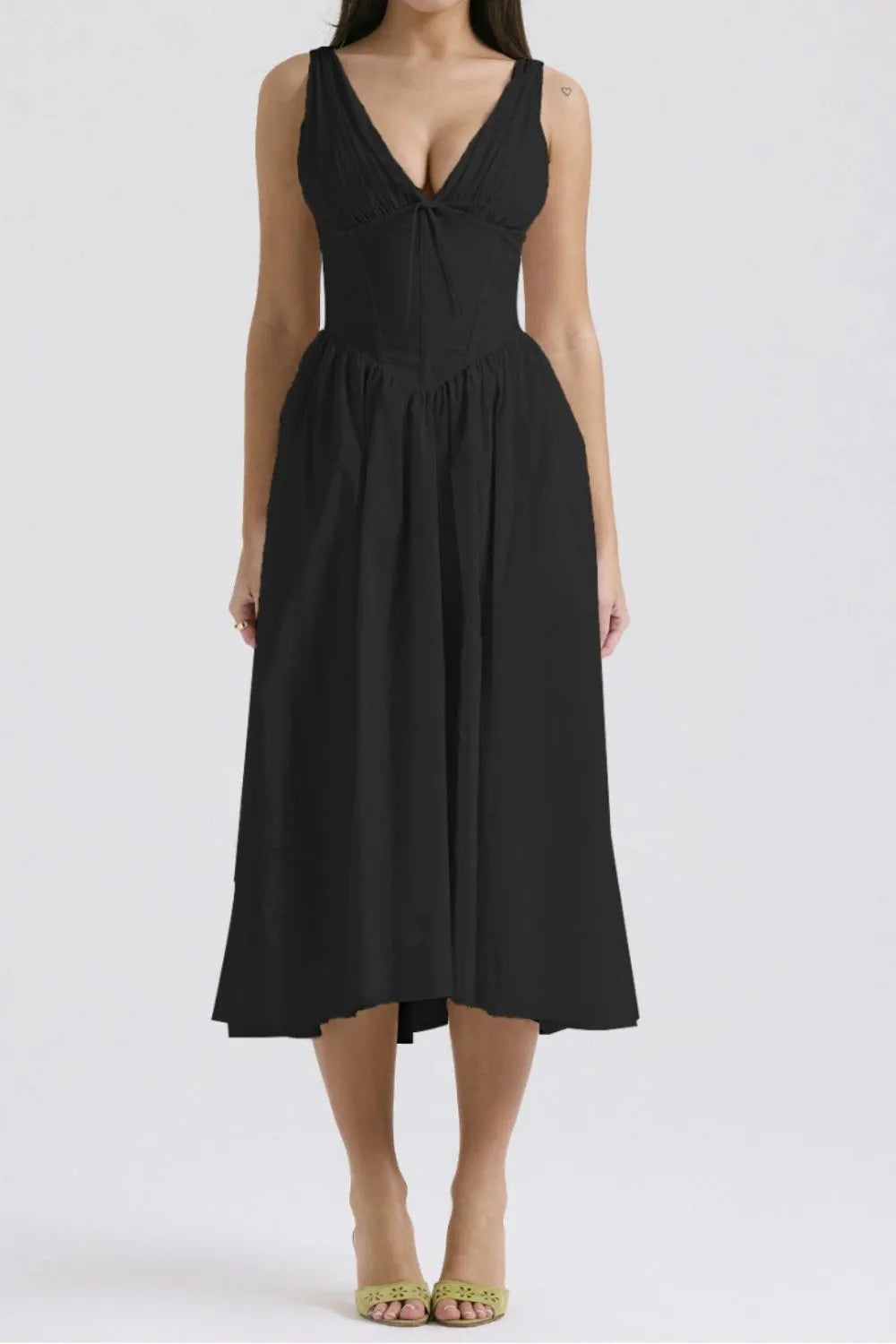 Ruched V-Neck Sleeveless Dress with Pockets