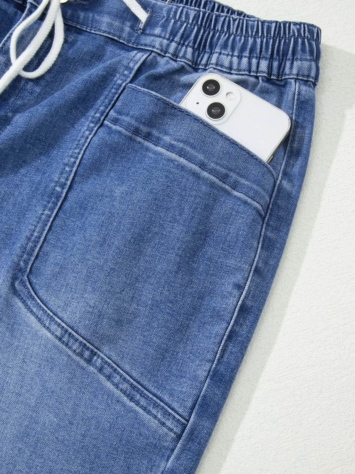 Drawstring Ankle Jeans in Dusty Blue