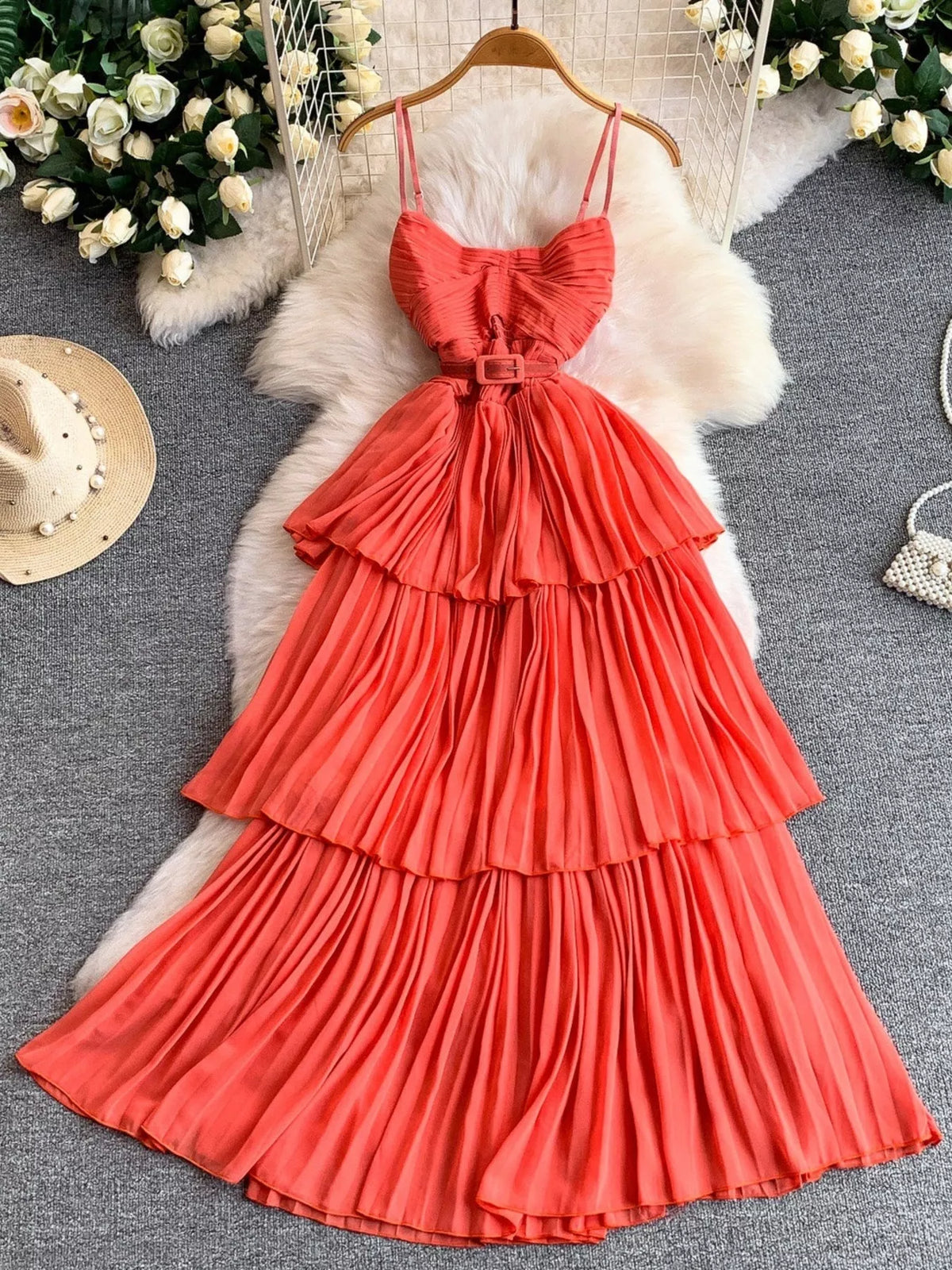 Pleated Layered Midi Dress