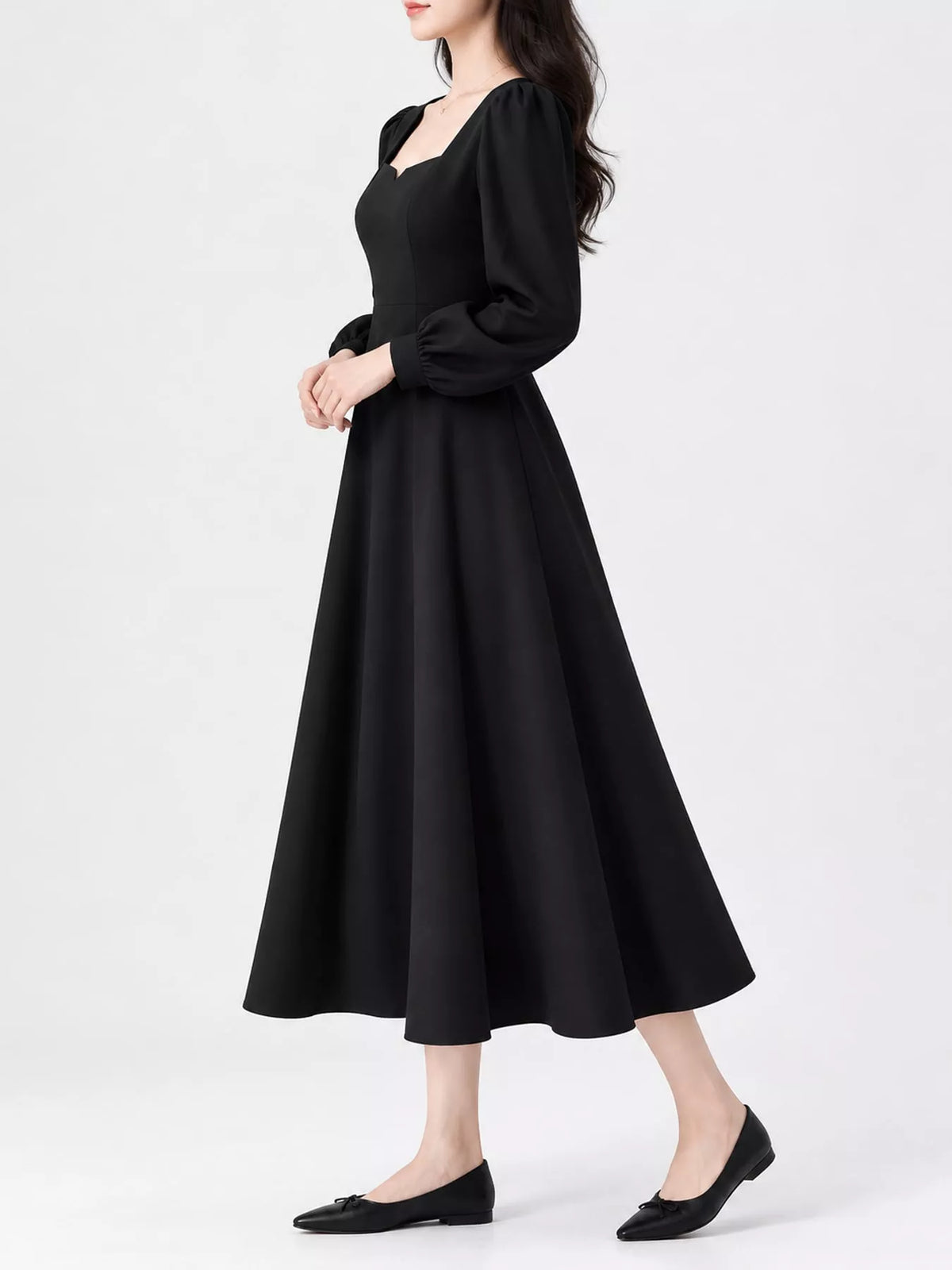 Long Sleeve A-Line Midi Dress
