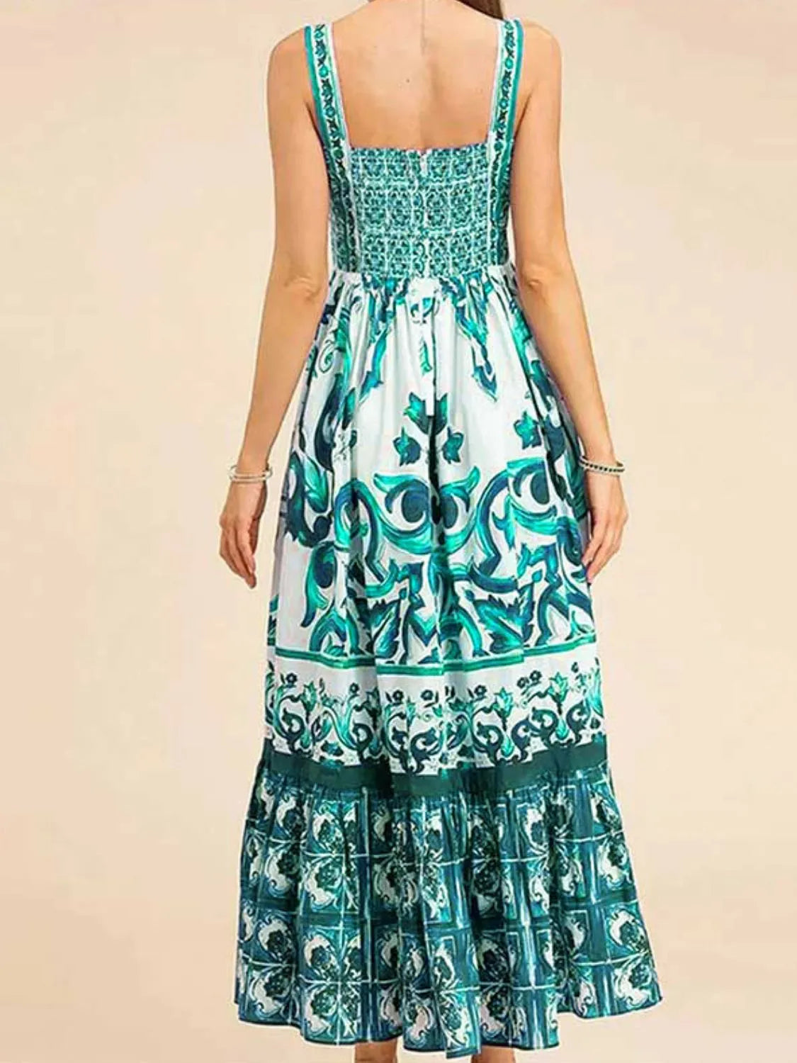 Smocked Ruched Wide-Strap Dress