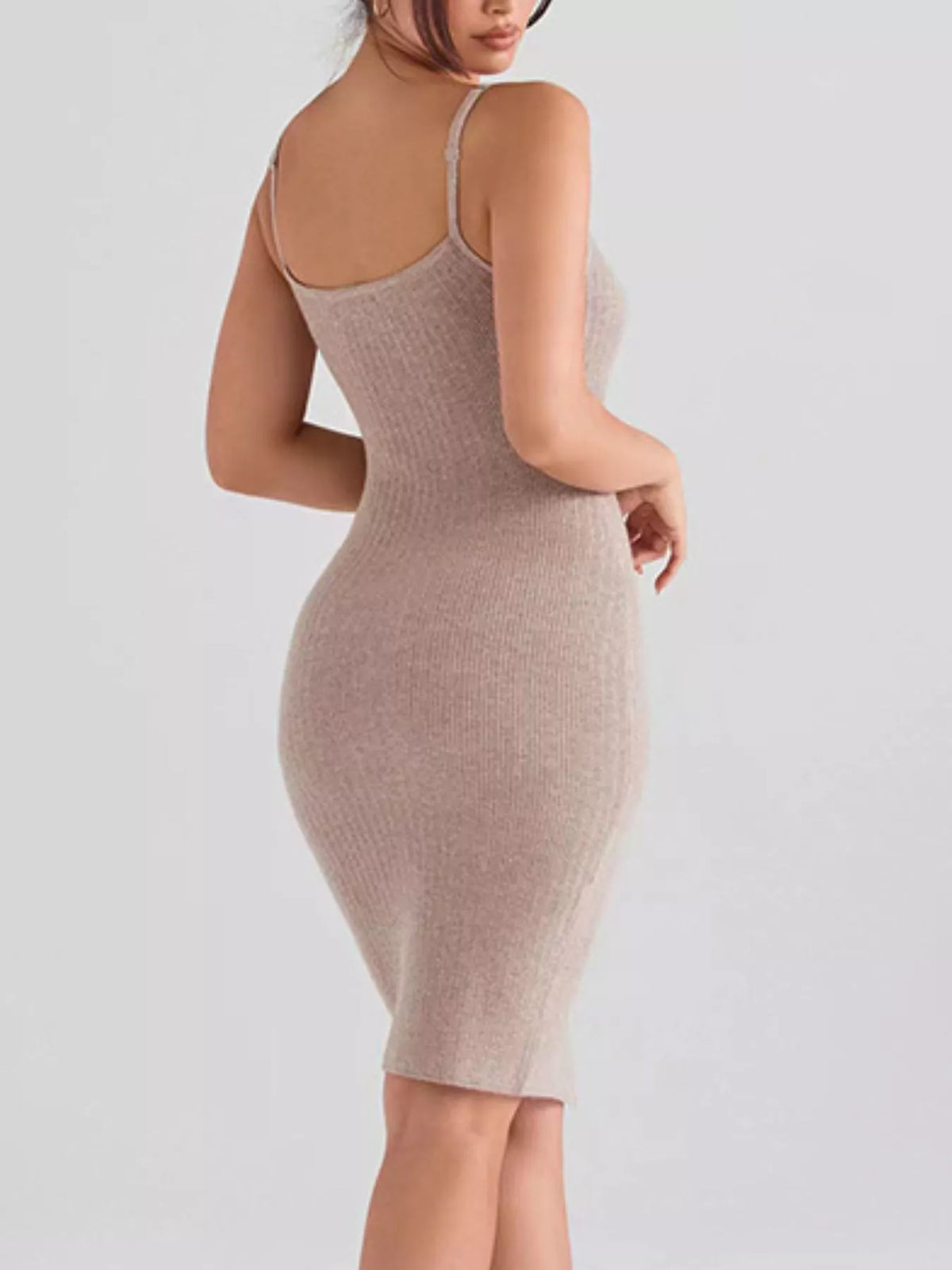 Ribbed Button-Front Sweater Dress in Mocha