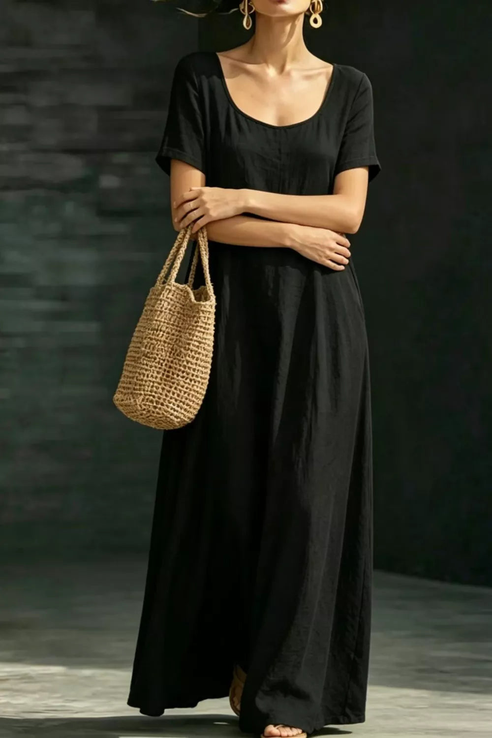 Casual Loose Short Sleeve Maxi Dress with Pockets