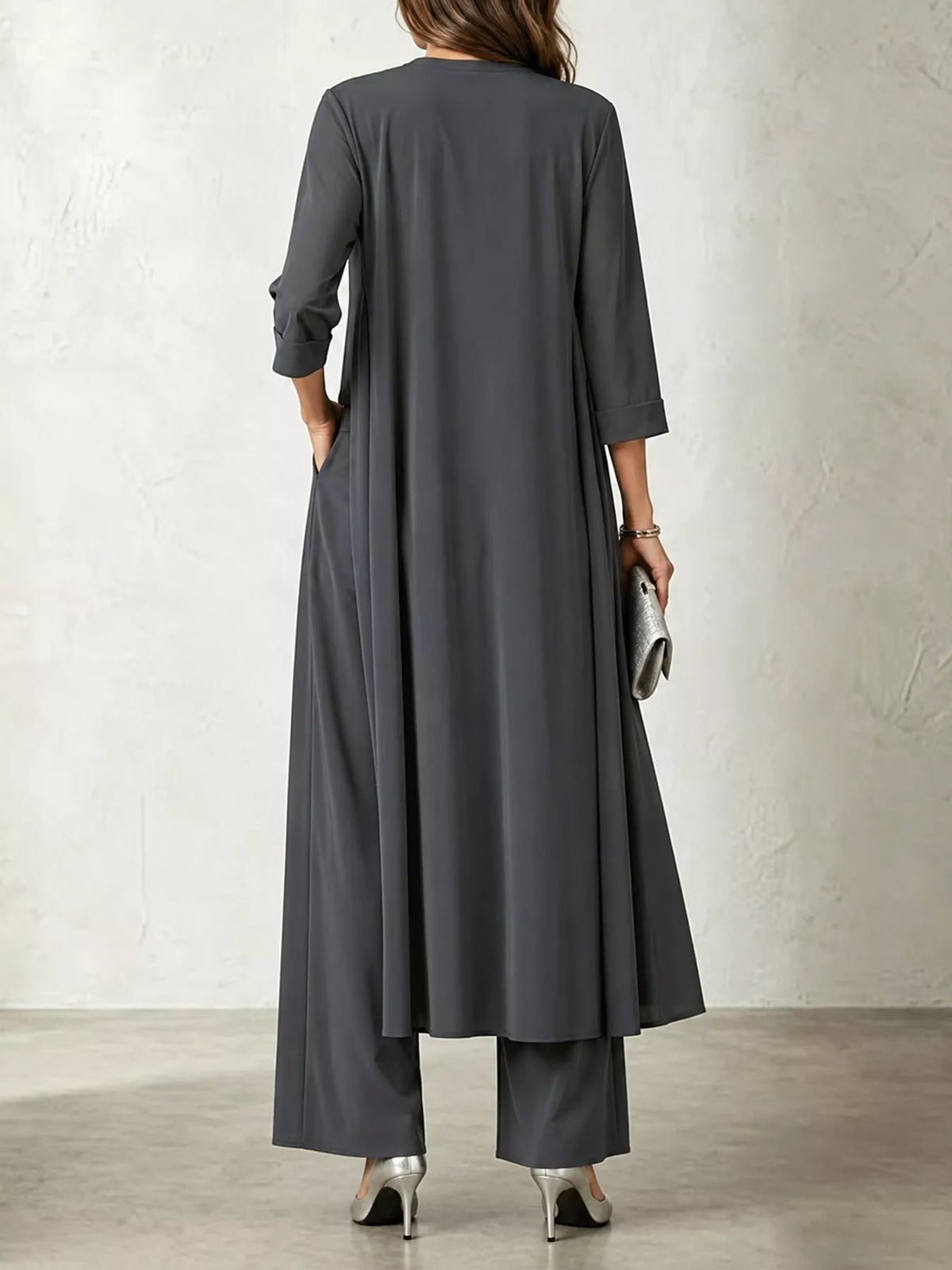 Cowl Neck Top, Cardigan and Pants Set