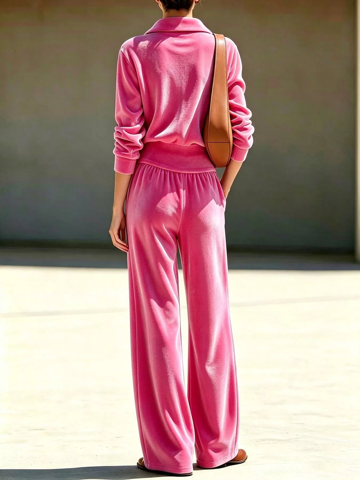 Half-Zip Sweatshirt and Wide-Leg Pants Set