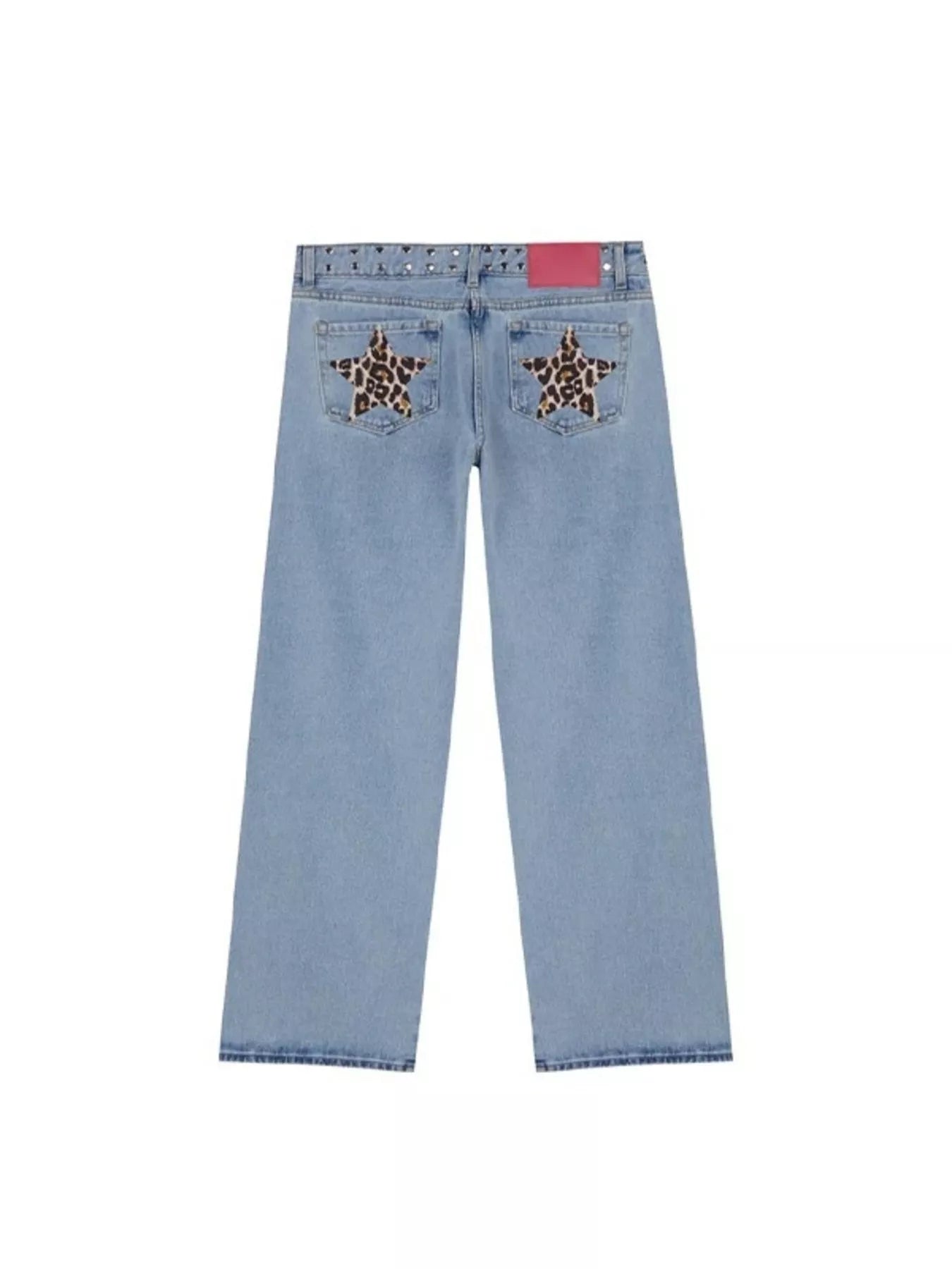 Leopard Star Patch Wide Leg Jeans