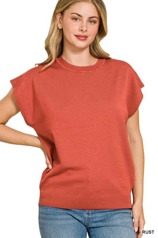Zenana Round Neck Short Sleeve Sweater in Rust