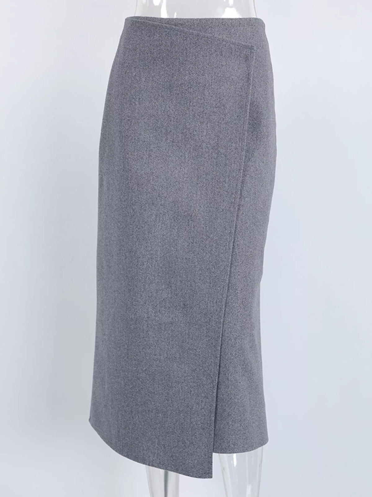 High-Waisted Wrap Midi Skirt in Gray