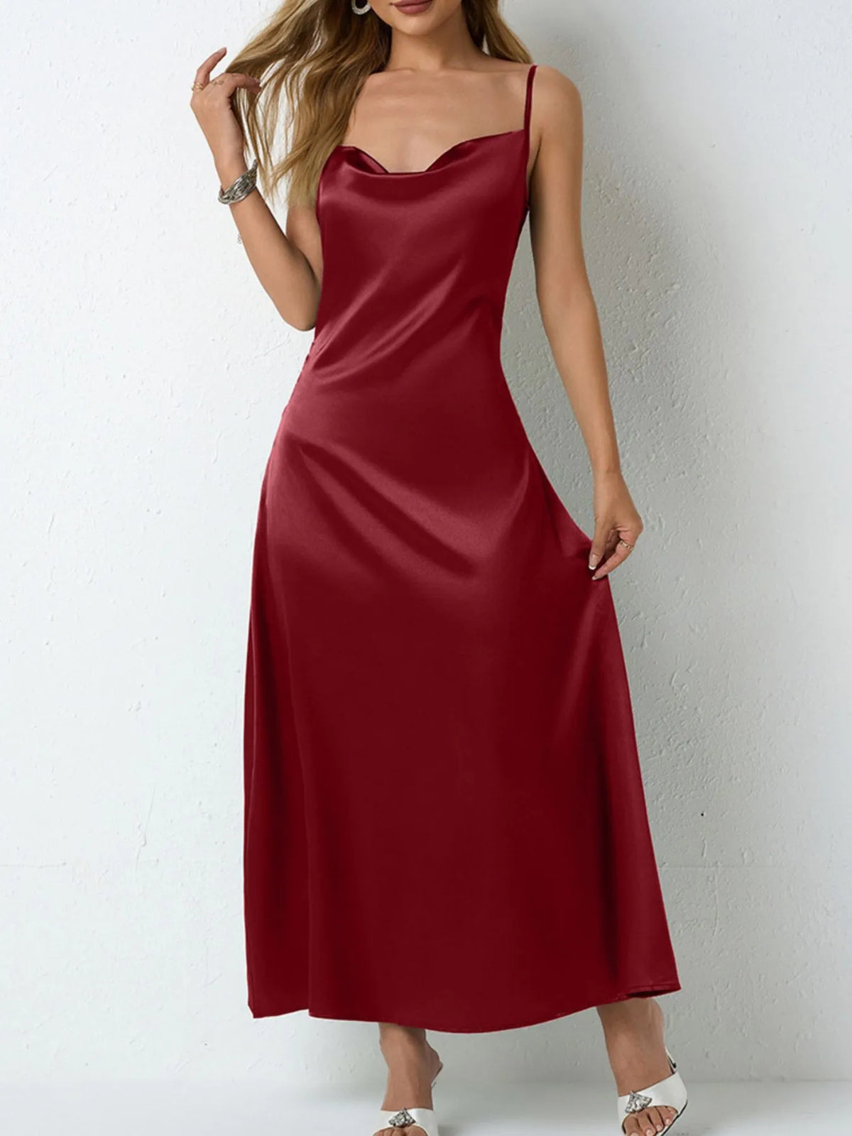 Satin Cowl Neck Cami Dress