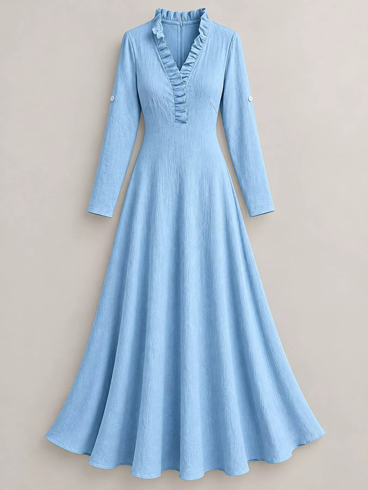 Frill Roll-Up Sleeve Maxi Dress