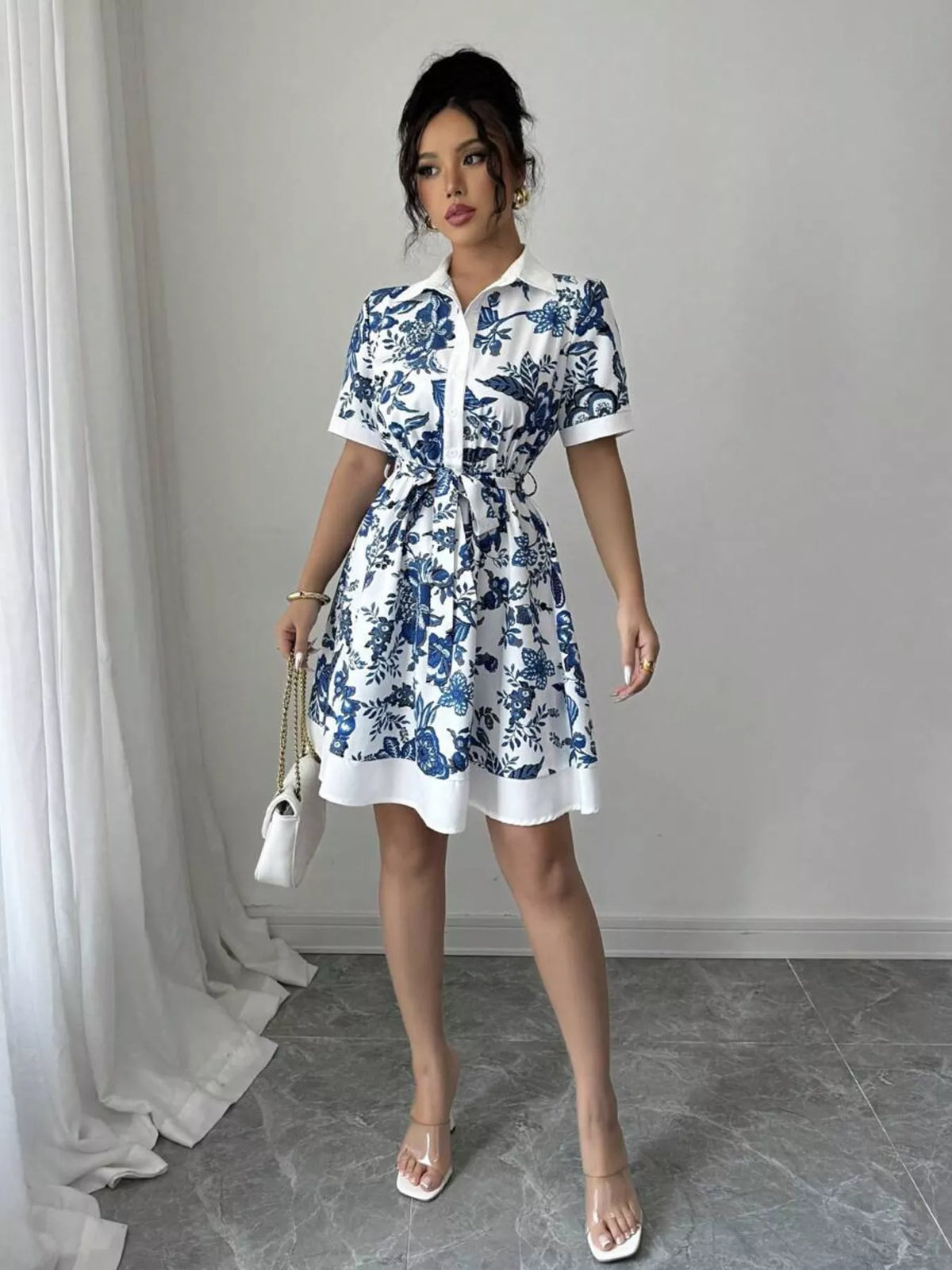 Belted Button-Front Mini Dress