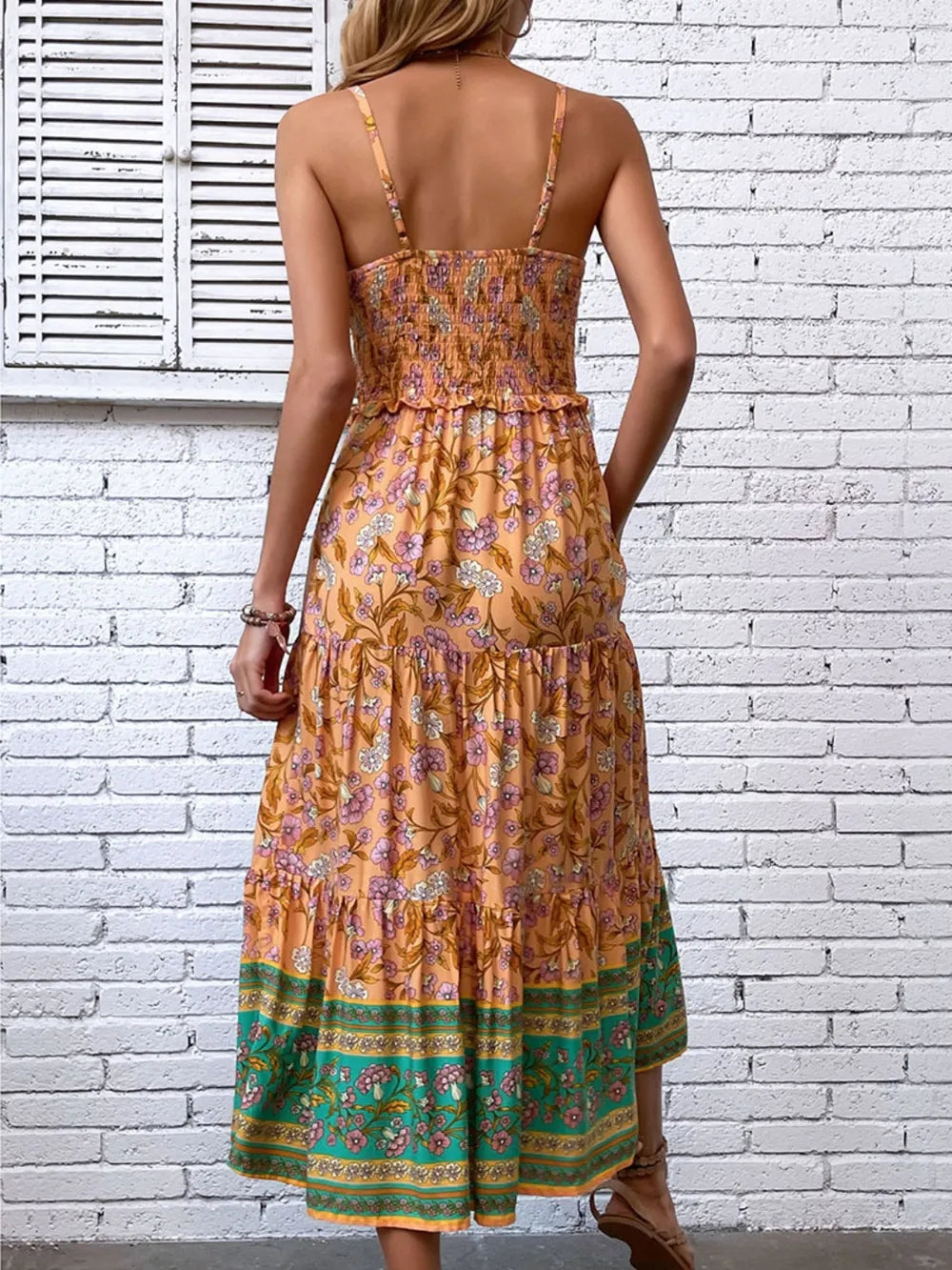 Printed Square Neck Cami Dress in Ochre