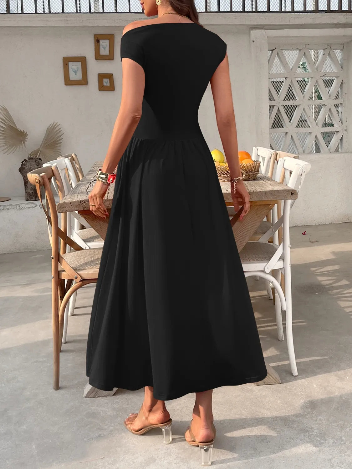 Single-Shoulder Pocketed Dress in Dusty Pink