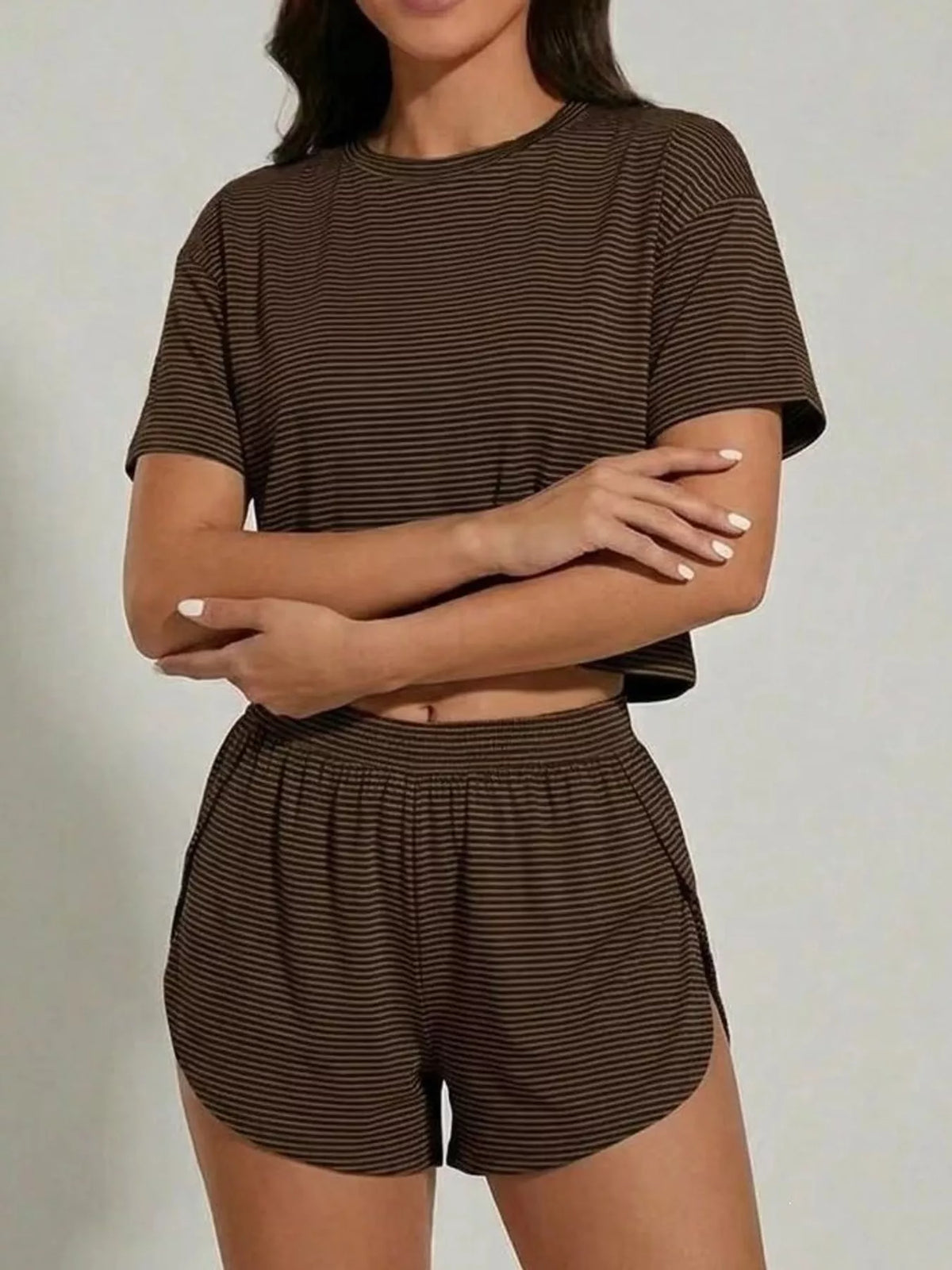 Striped Crop Top and Shorts Lounge Set
