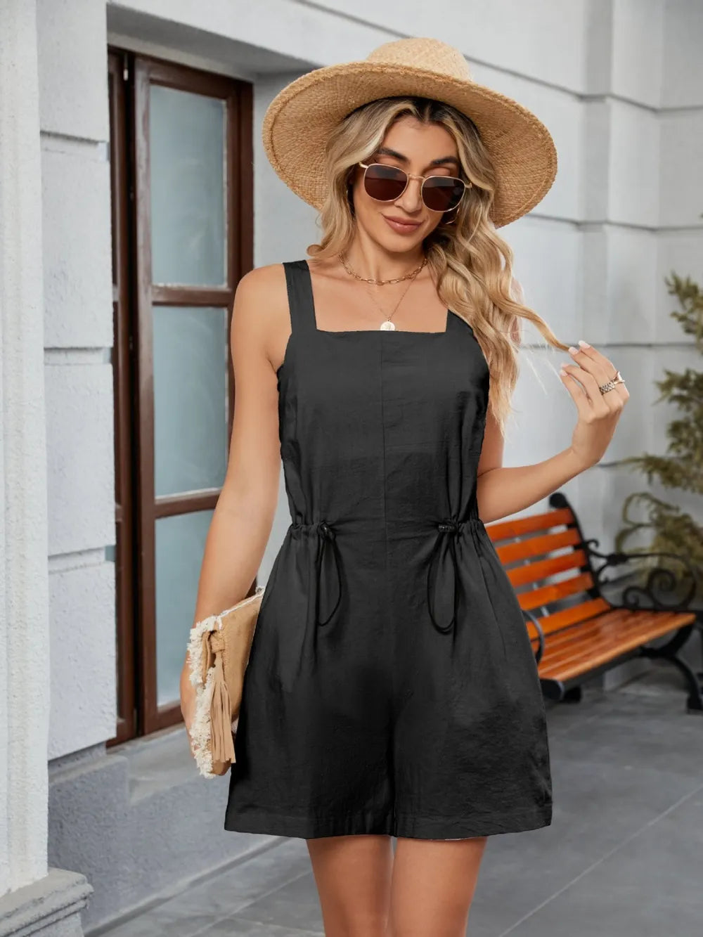 Drawstring Wide-Strap Romper