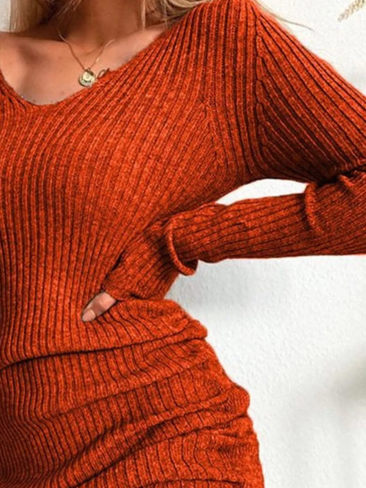 Ribbed Knit Drawstring Bodycon Sweater Dress