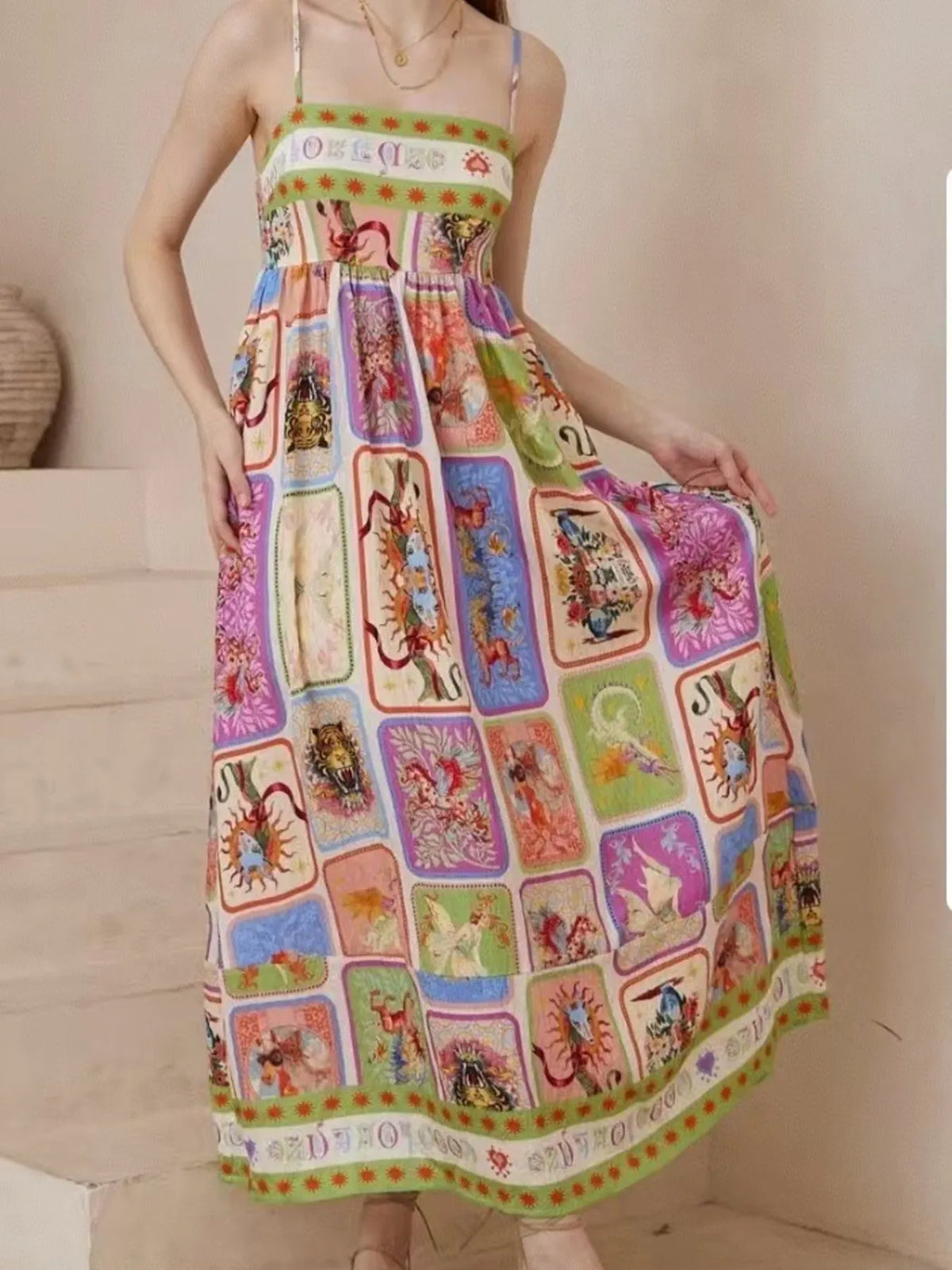 Smocked Square-Neck Cami Dress in Picture Color by Rosaline