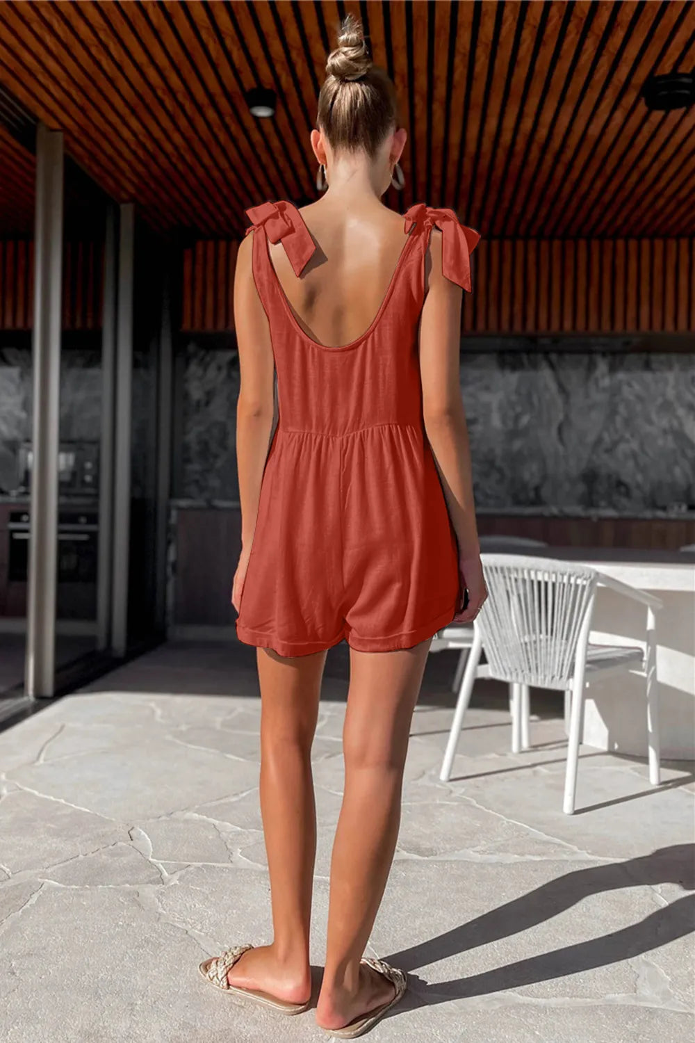 Scoop Neck Tie-Shoulder Romper