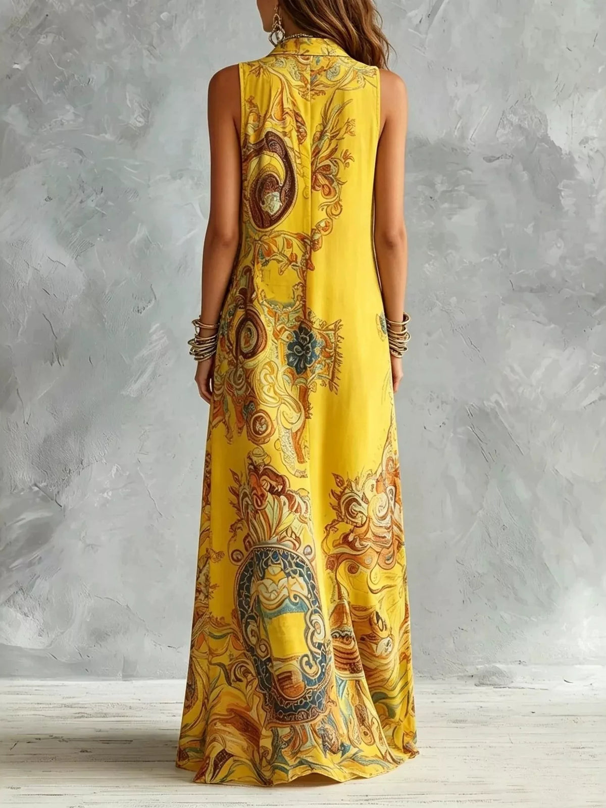 Bohemian Sleeveless Button-Down Maxi Shirt Dress by Kaelinne