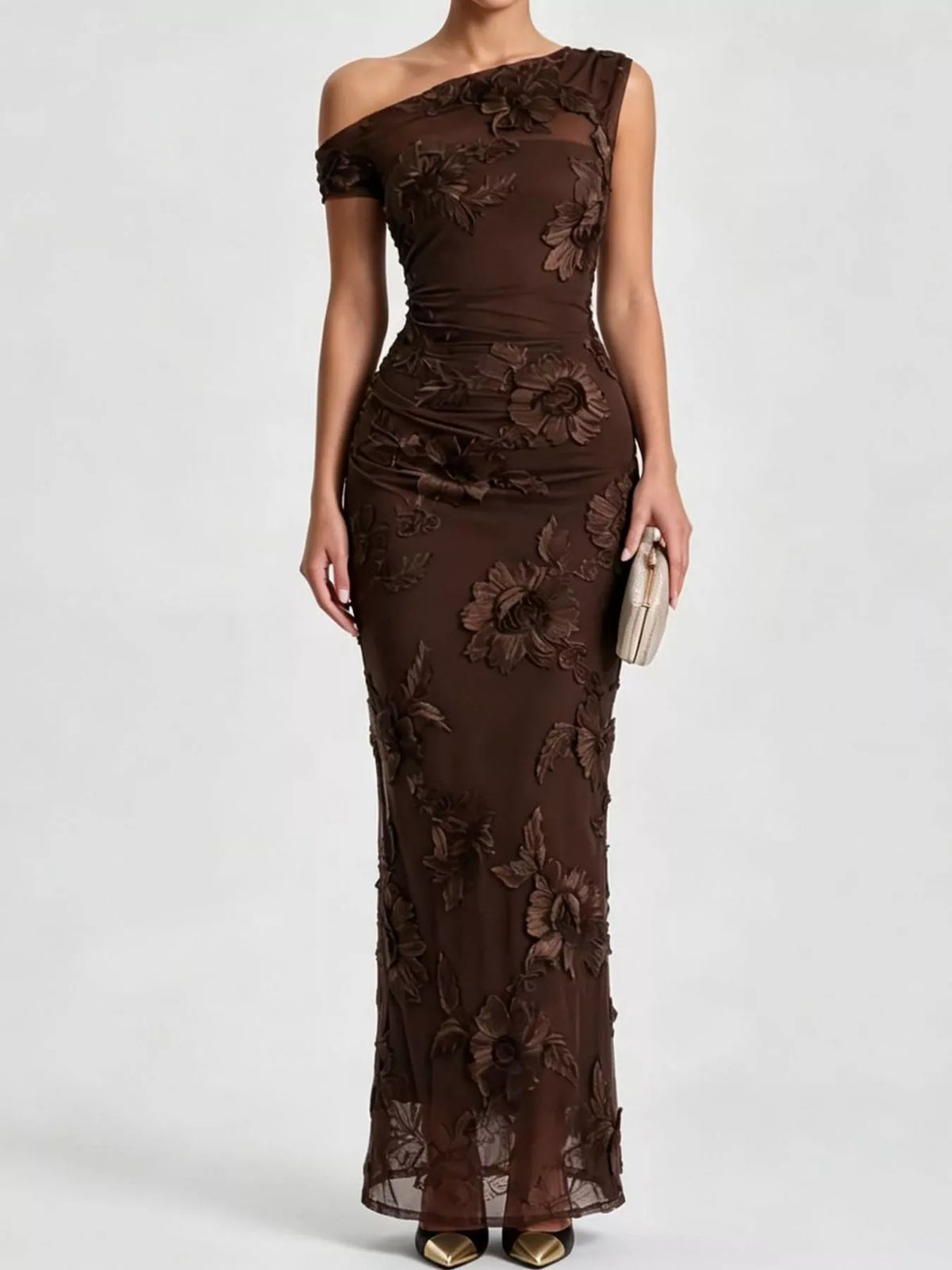 One-Shoulder Embroidered Maxi Dress
