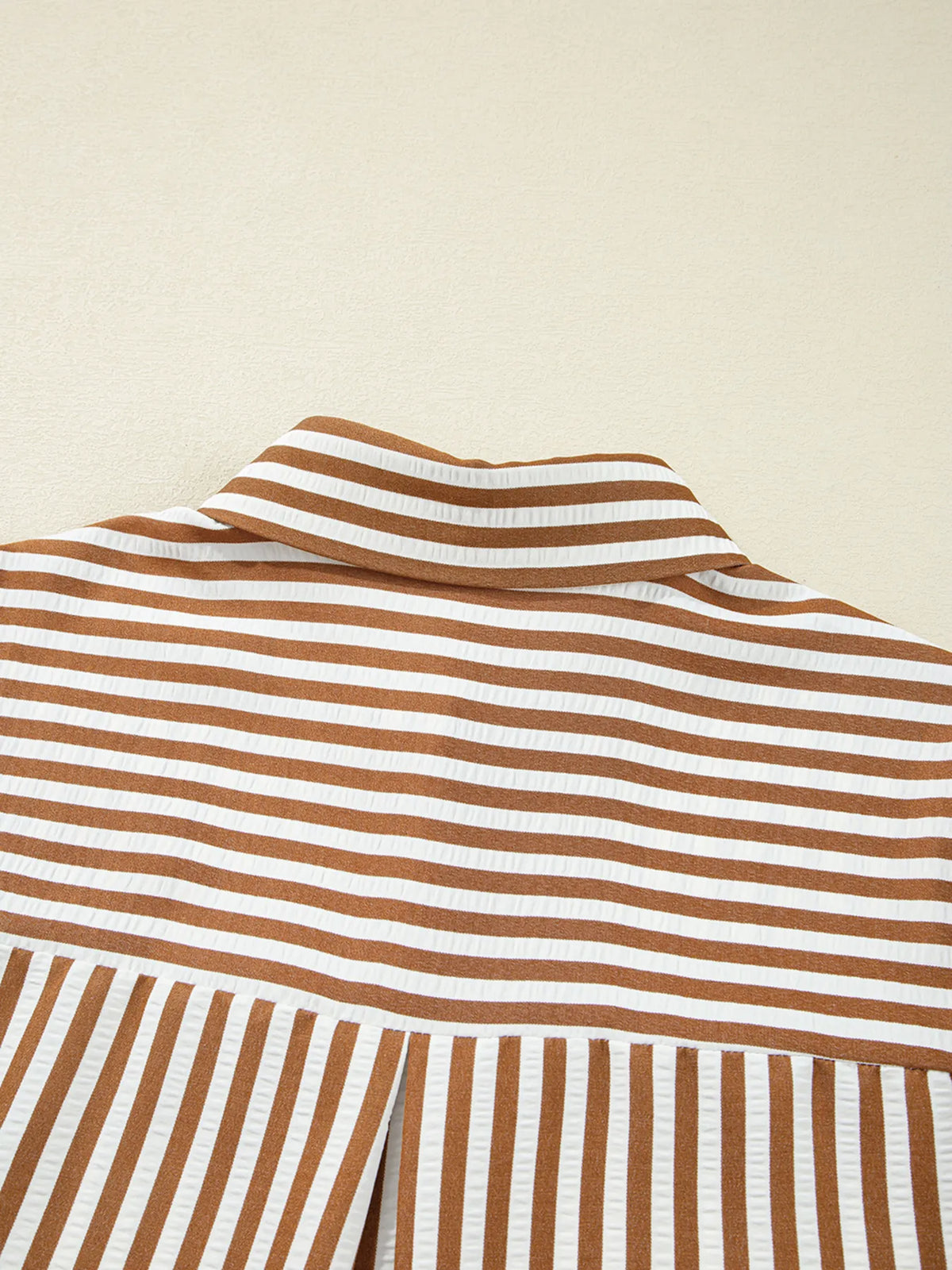 Collared Long Sleeve Mini Shirt Dress in Brown Stripe