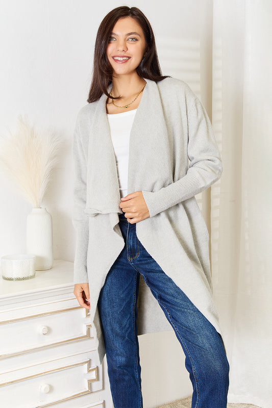 Open Front Duster Cardigan in Light Gray