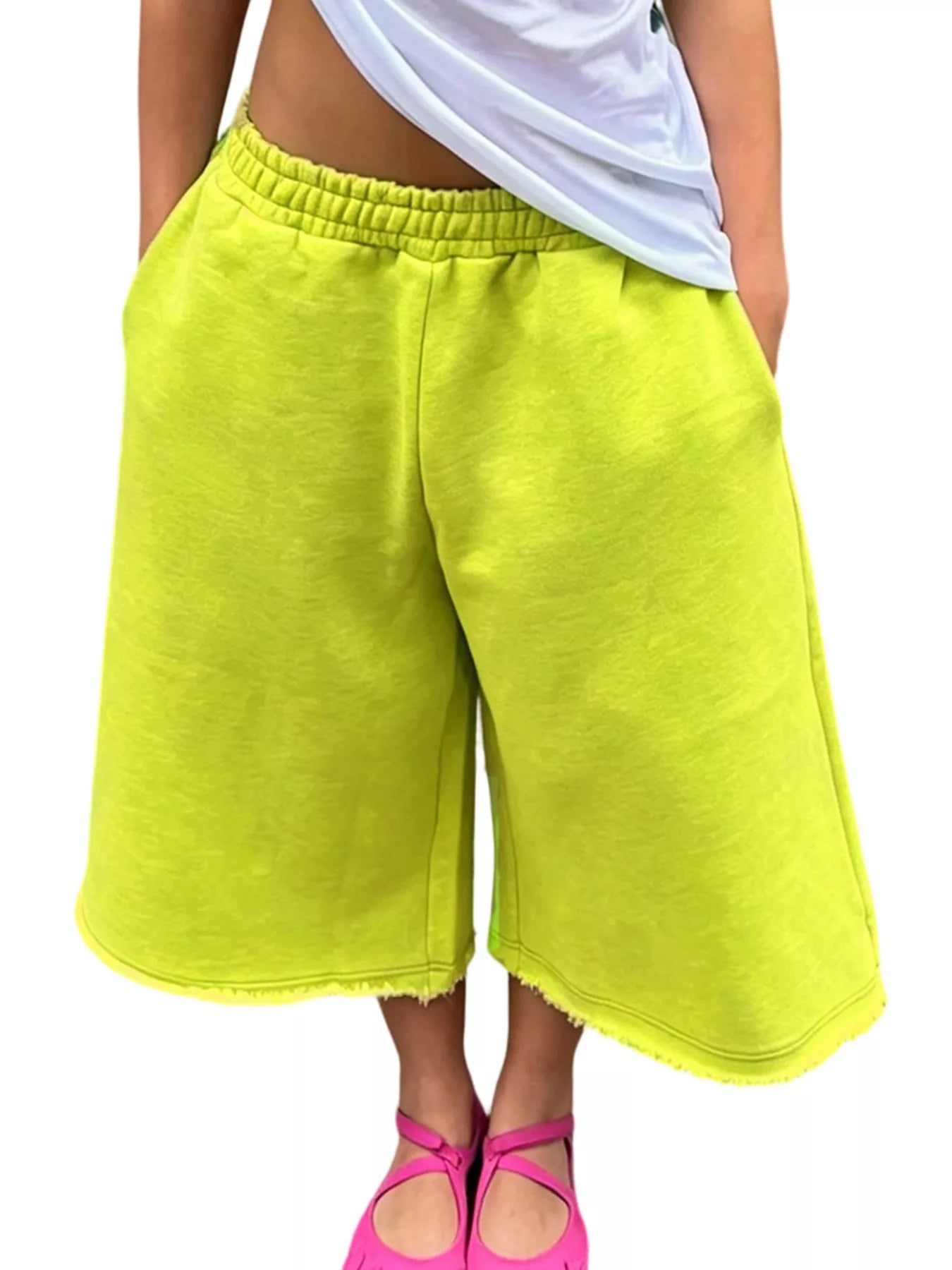 Wide-Leg Cropped Sweatpants with Raw Hem