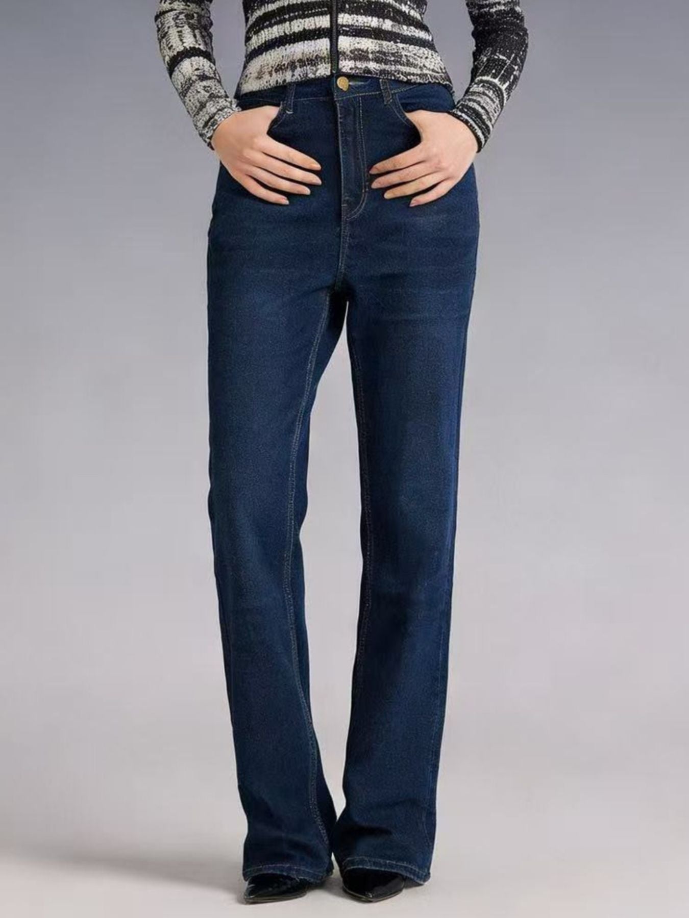 High-Waisted Bootcut Jeans in Medium Wash by Dreamy Drapes